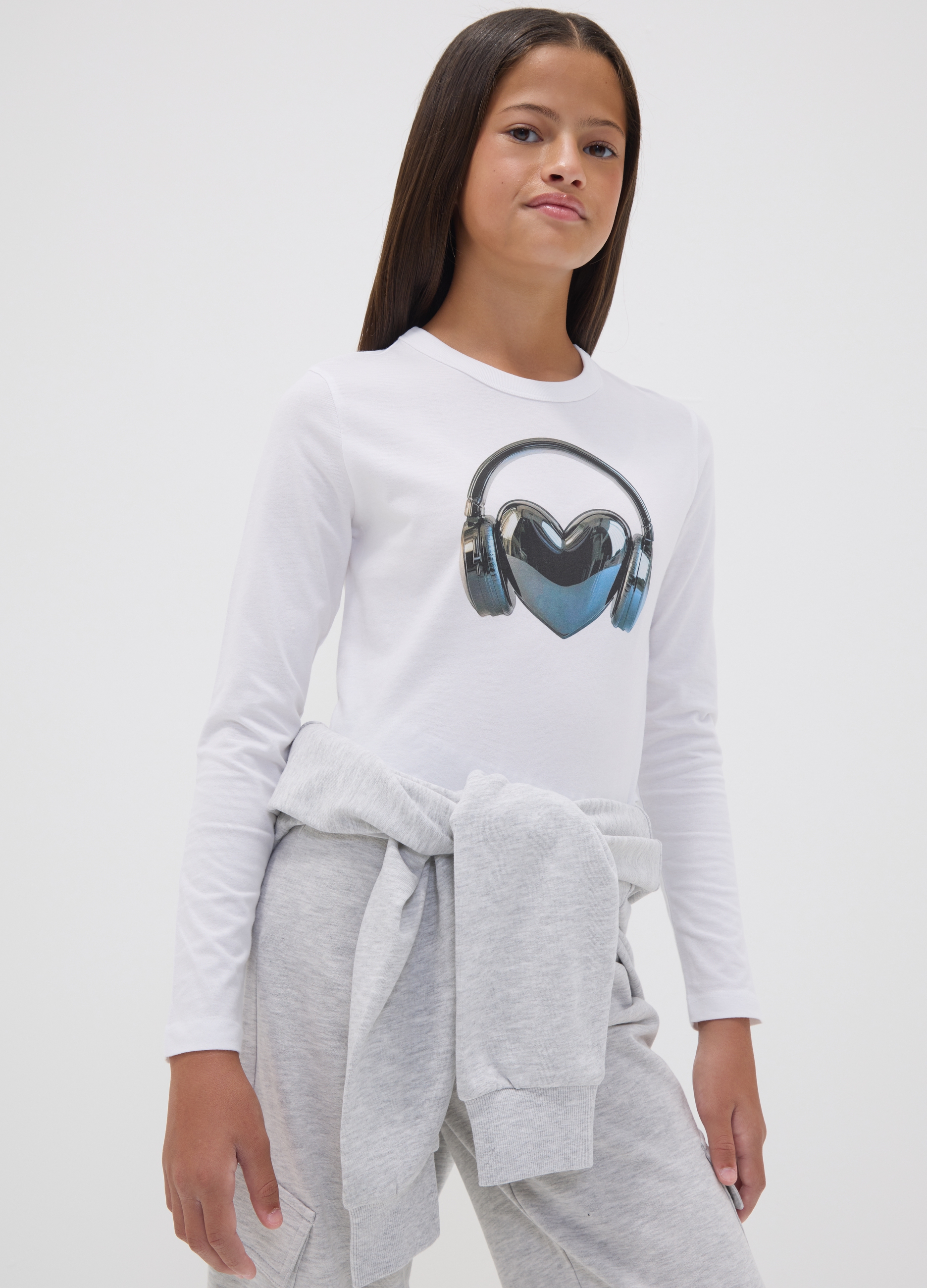 OVS KIDS, T-shirt Bianca In Puro Cotone Organico Con Collo A Costine Per Ragazza, Bambina, Bianco, Taglia: 10-11