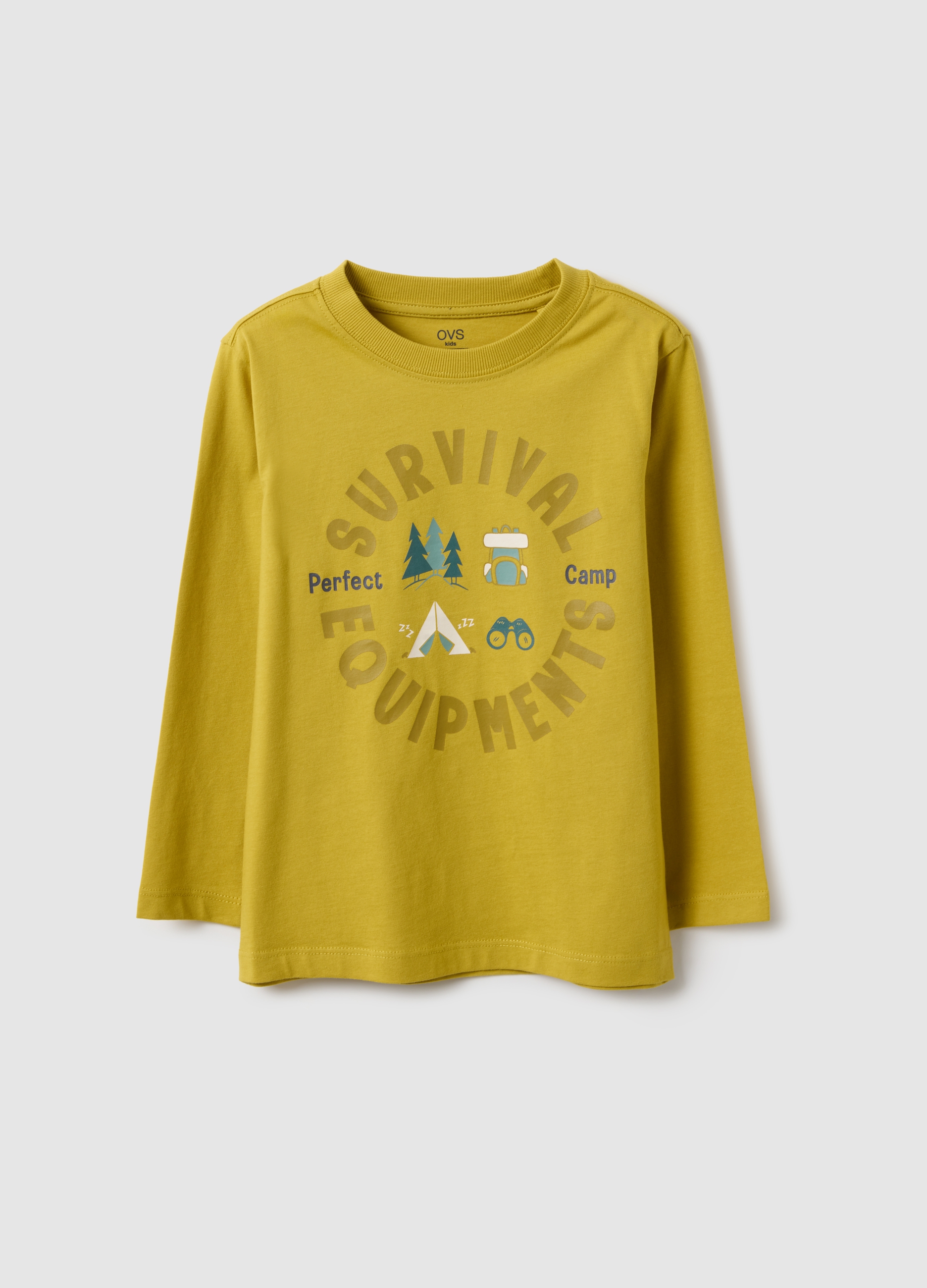 OVS KIDS, T-shirt In Puro Cotone Gialla Da Bambino Regular Fit Con Stampa, Giallo, Taglia: 3-4