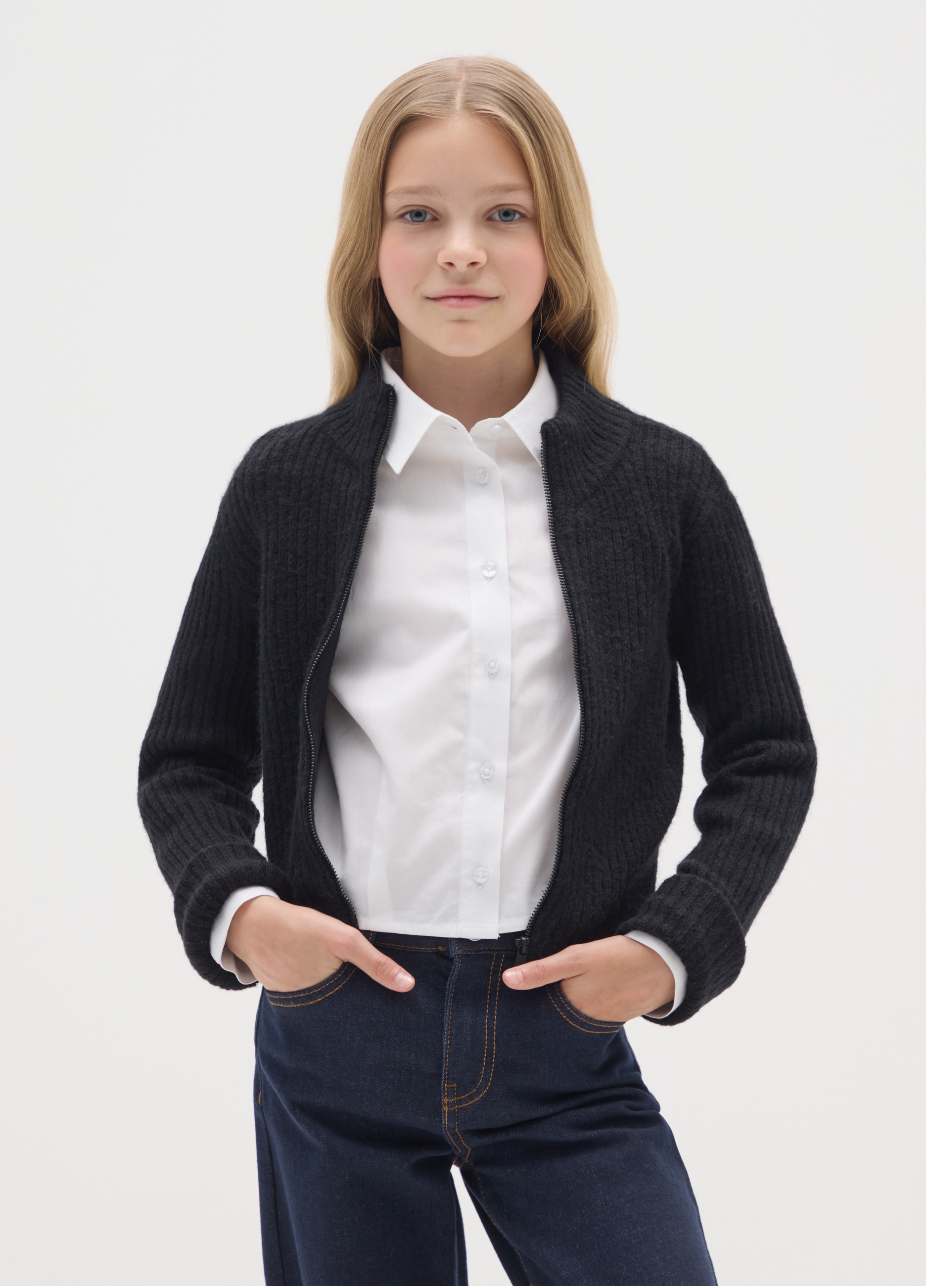 OVS KIDS, Cardigan Nero Con Cappuccio Per Bambina, Nero, Taglia: 11-12