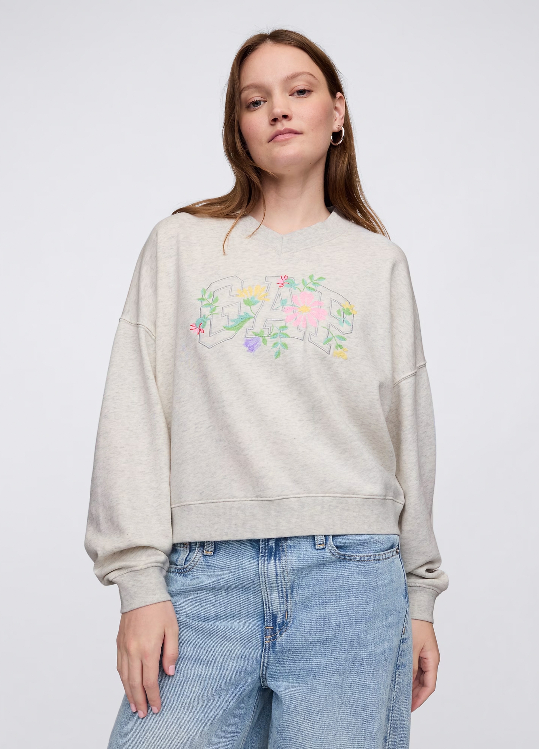 GAP, Felpa Con Ricamo Floreale, Donna, Beige, Taglia: XS