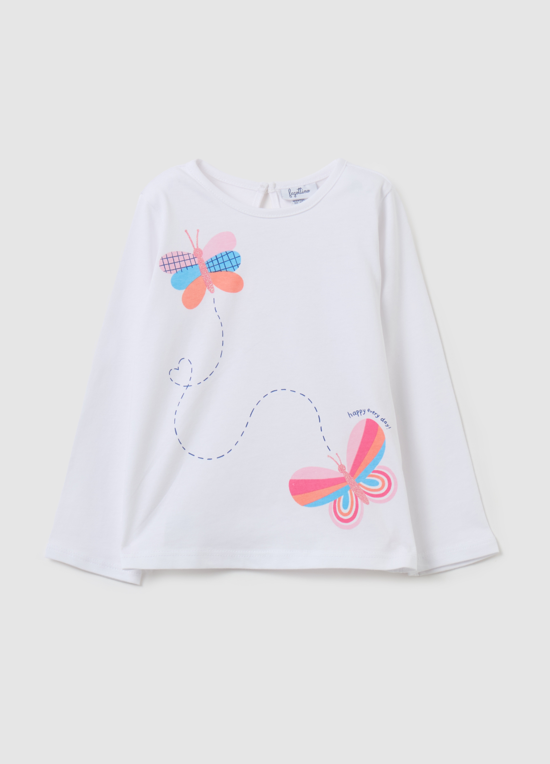FAGOTTINO, T-shirt A Maniche Lunghe Con Stampa, Bambina, Bianco, Taglia: 9-12