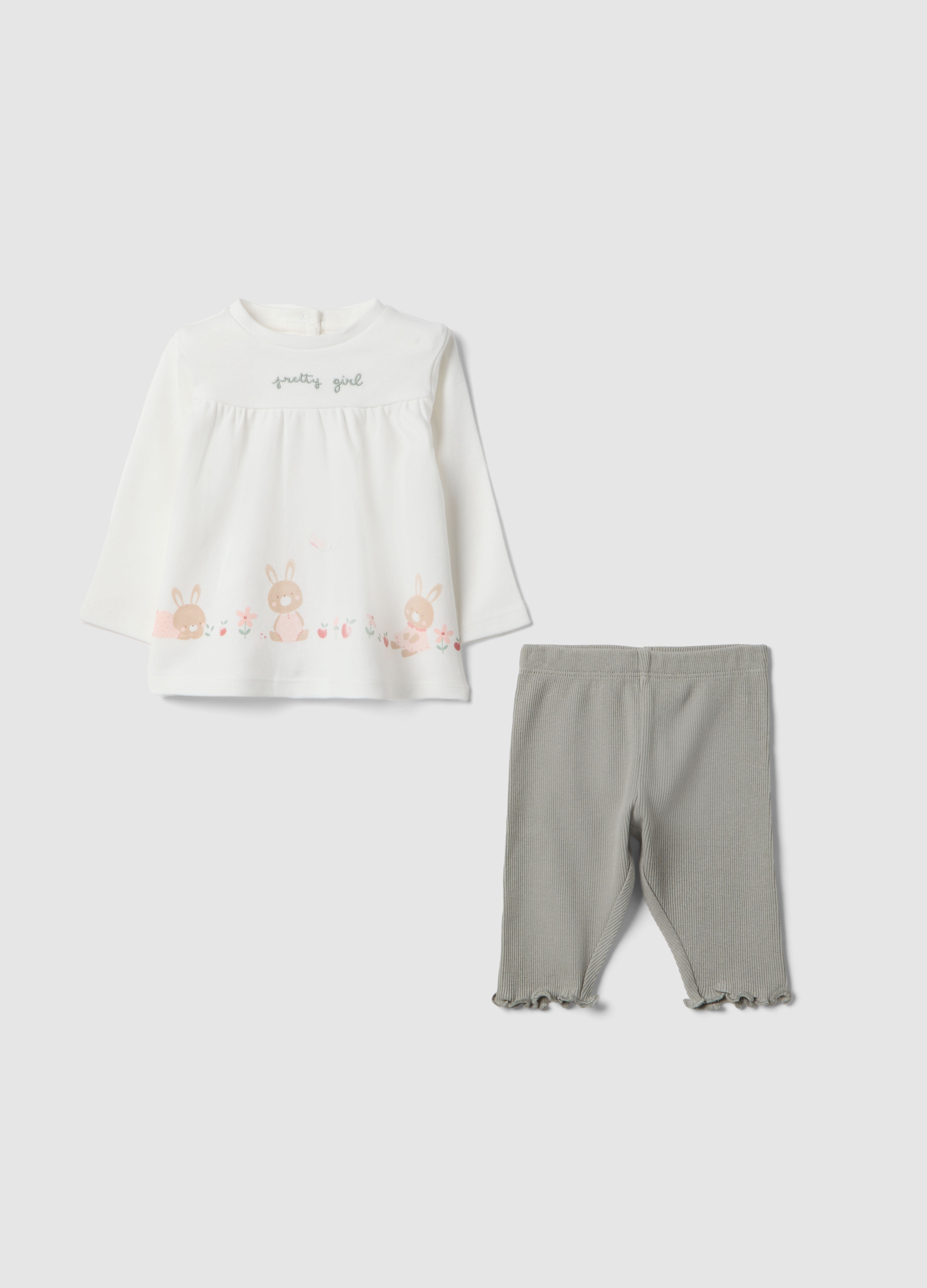 FAGOTTINO, Conjunto De Algodón Orgánico Blanco Y Gris Para Bebé Niña, Bebé Niña, Blanco/gris, Talla: 1-3