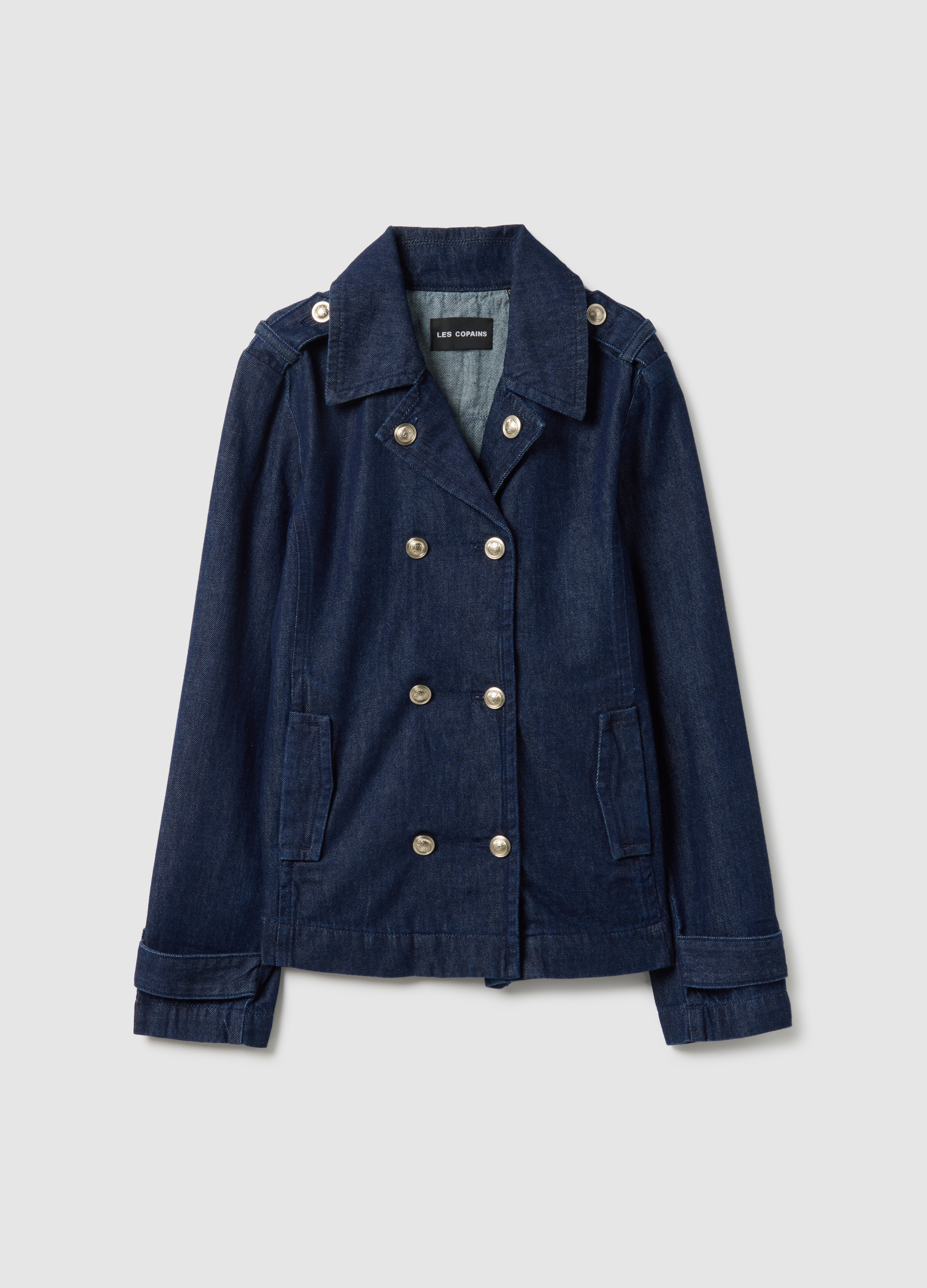 LES COPAINS, Chaqueta Vaquera Azul De Algodón Puro De Ajuste Regular Con Botones Dorados, Mujer, Azul oscuro, Talla: 40