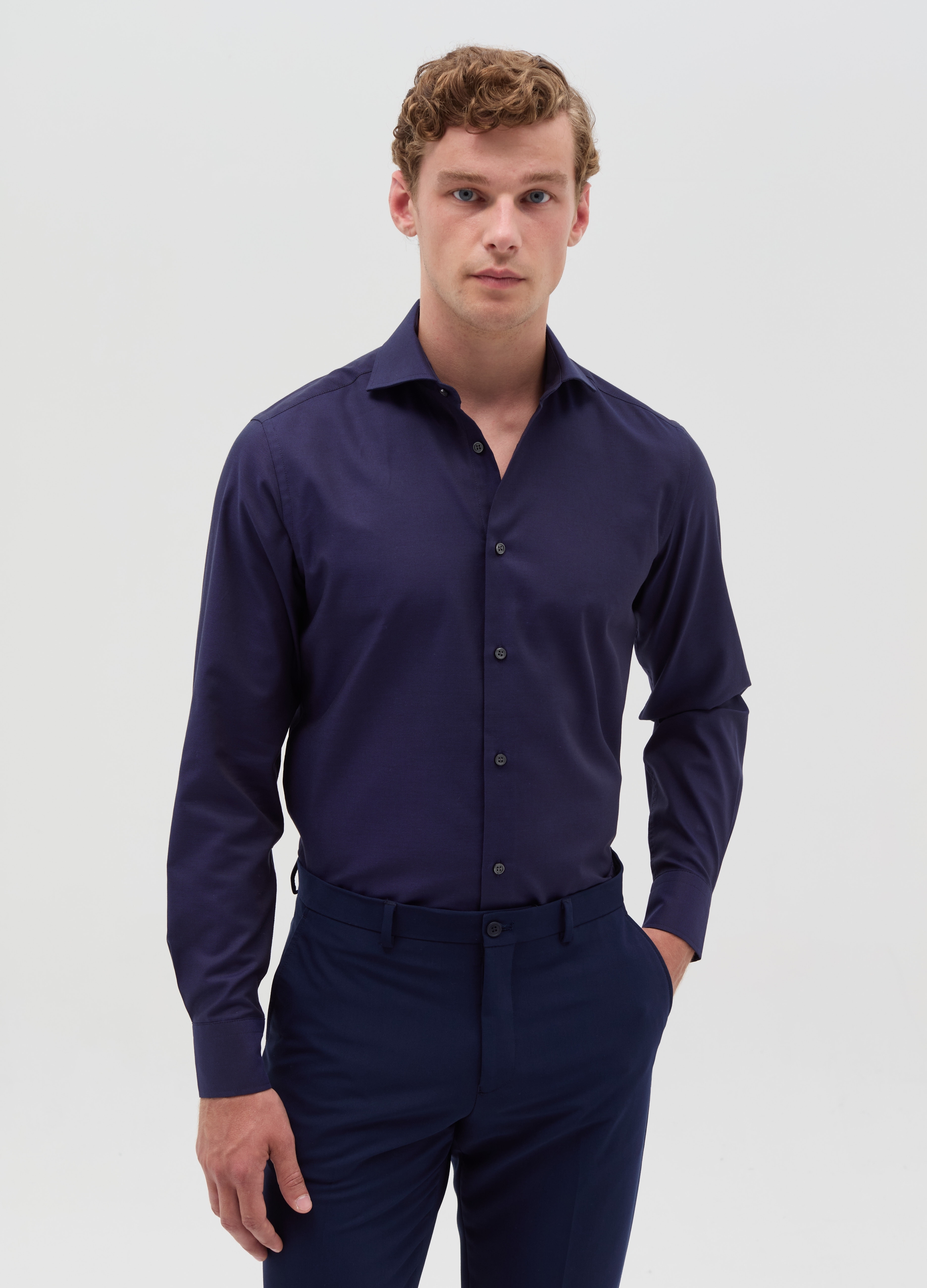 Camisa Slim Fit Planchado Fácil, Hombre, Azul océano, Talla: 42