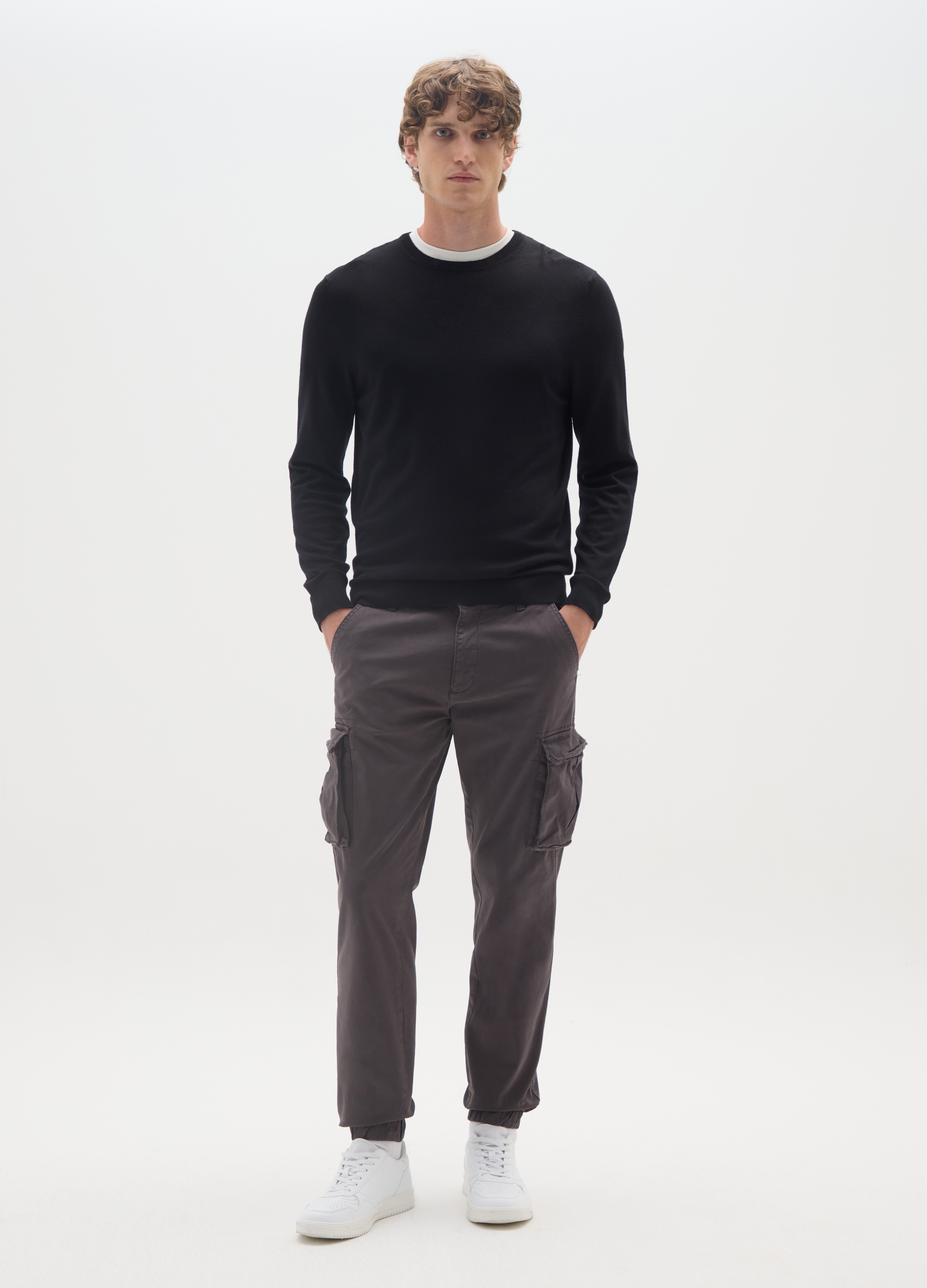 Pantaloni Cargo In Misto Cotone Elasticizzato Grigi Slim Fit, Hombre, Gris claro, Talla: 52