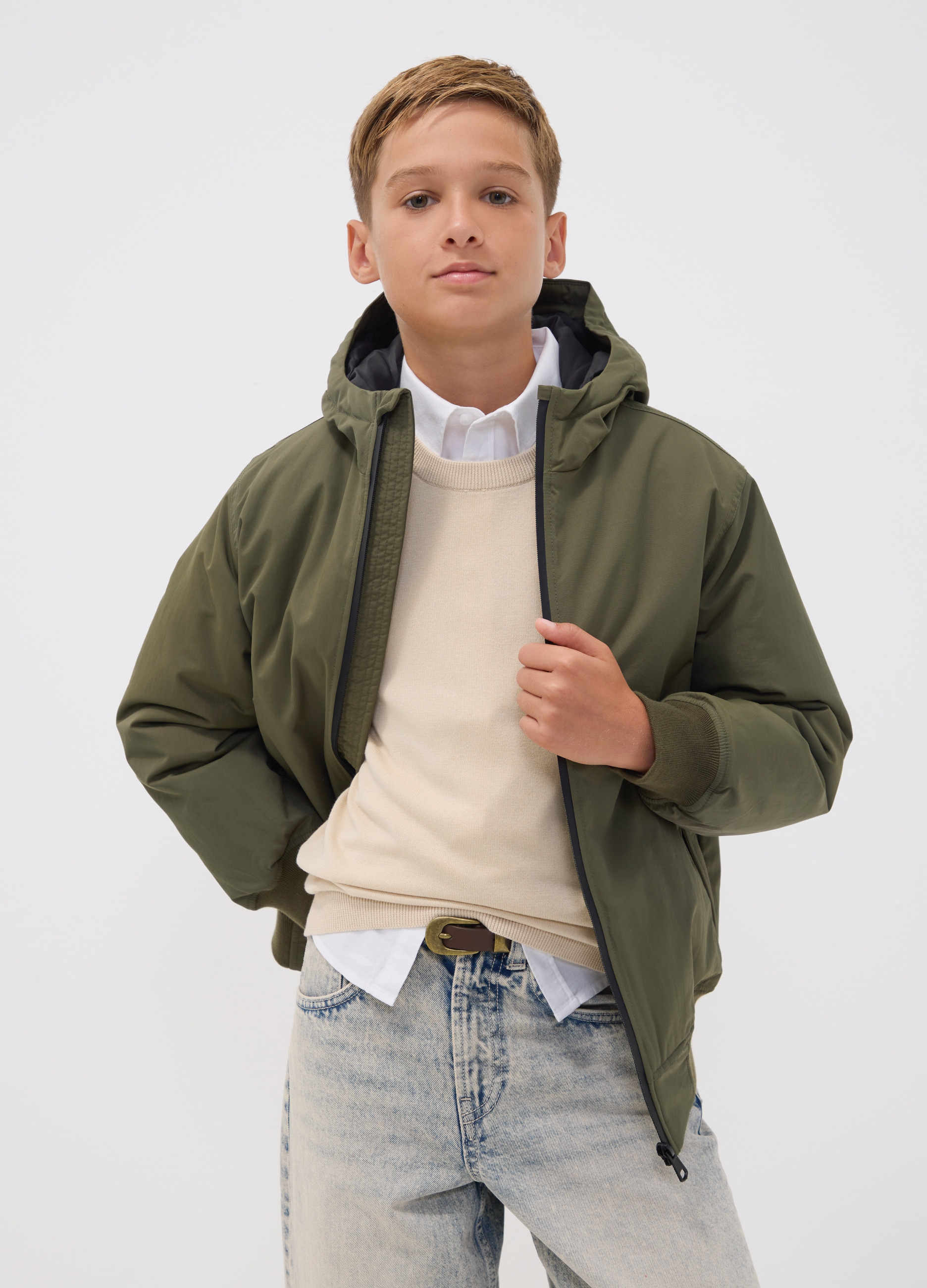OVS KIDS, Bomber Verde Impermeabile Con Cappuccio E Zip Per Ragazzo, Bambino, Verde, Taglia: 13-14