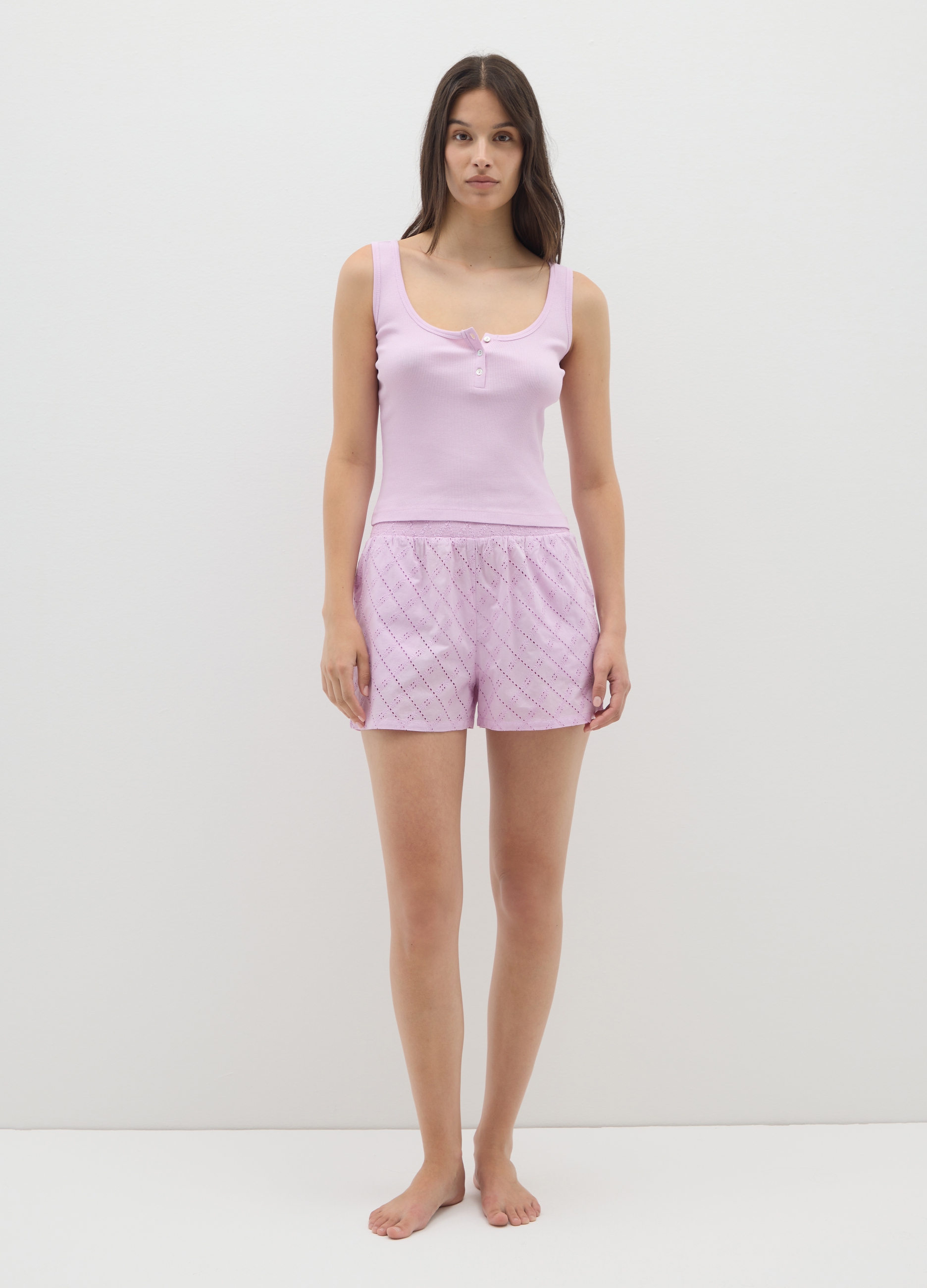 Conjunto De Pijama De Verano Para Mujer En Algodón Rosa Ajuste Regular, Mujer, Rosa Claro, Talla: S