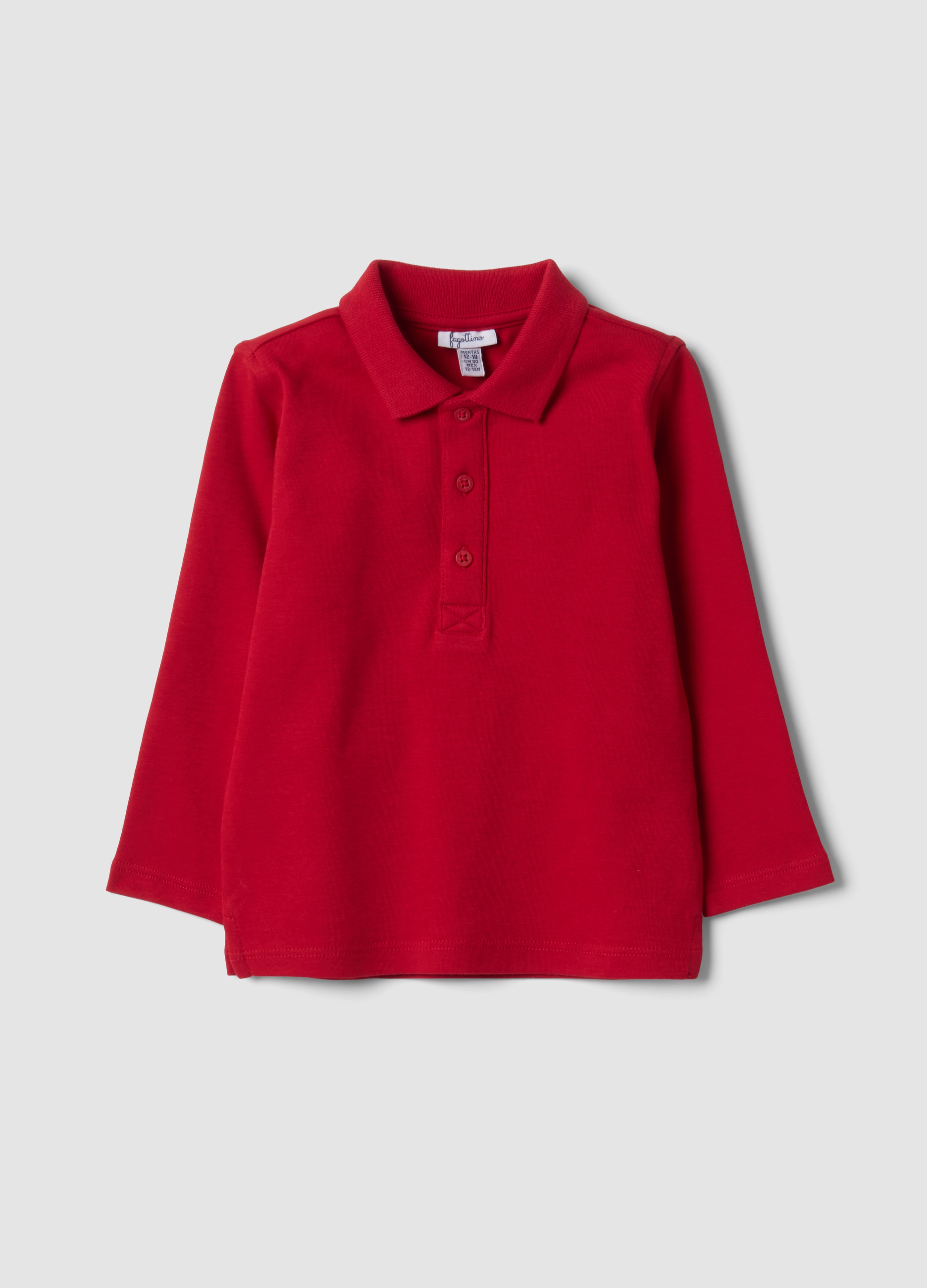 FAGOTTINO, Polo Rossa In Puro Cotone Organico A Maniche Lunghe Per Bimbo, Bambino, Rosso, Taglia: 12-18