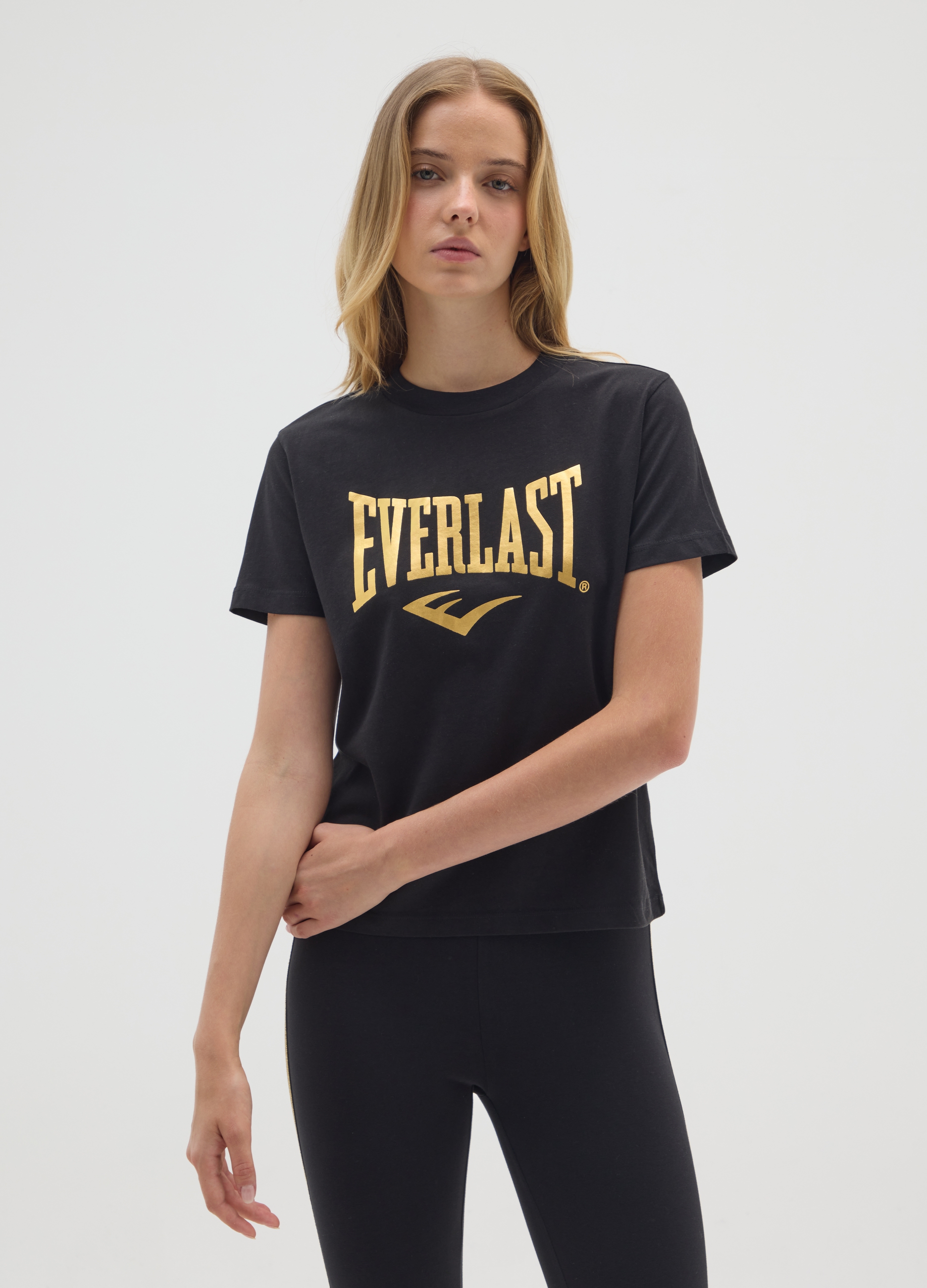 EVERLAST, T-shirt In Puro Cotone Nero Regular Fit Everlast, Donna, Nero, Taglia: M