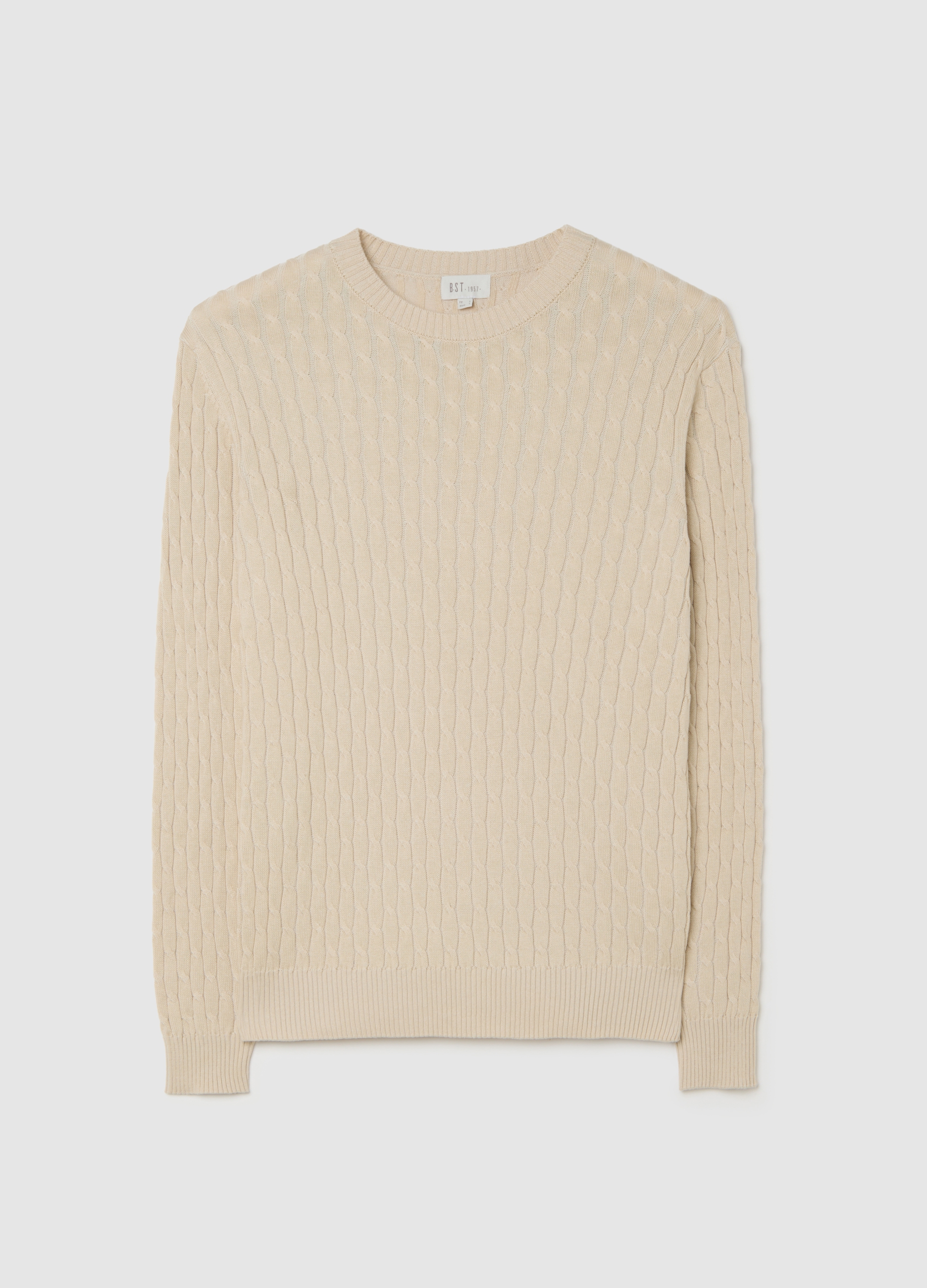 BST.1957, Suéter Beige De Algodón Con Patrón Jacquard, Hombre, Beige, Talla: M