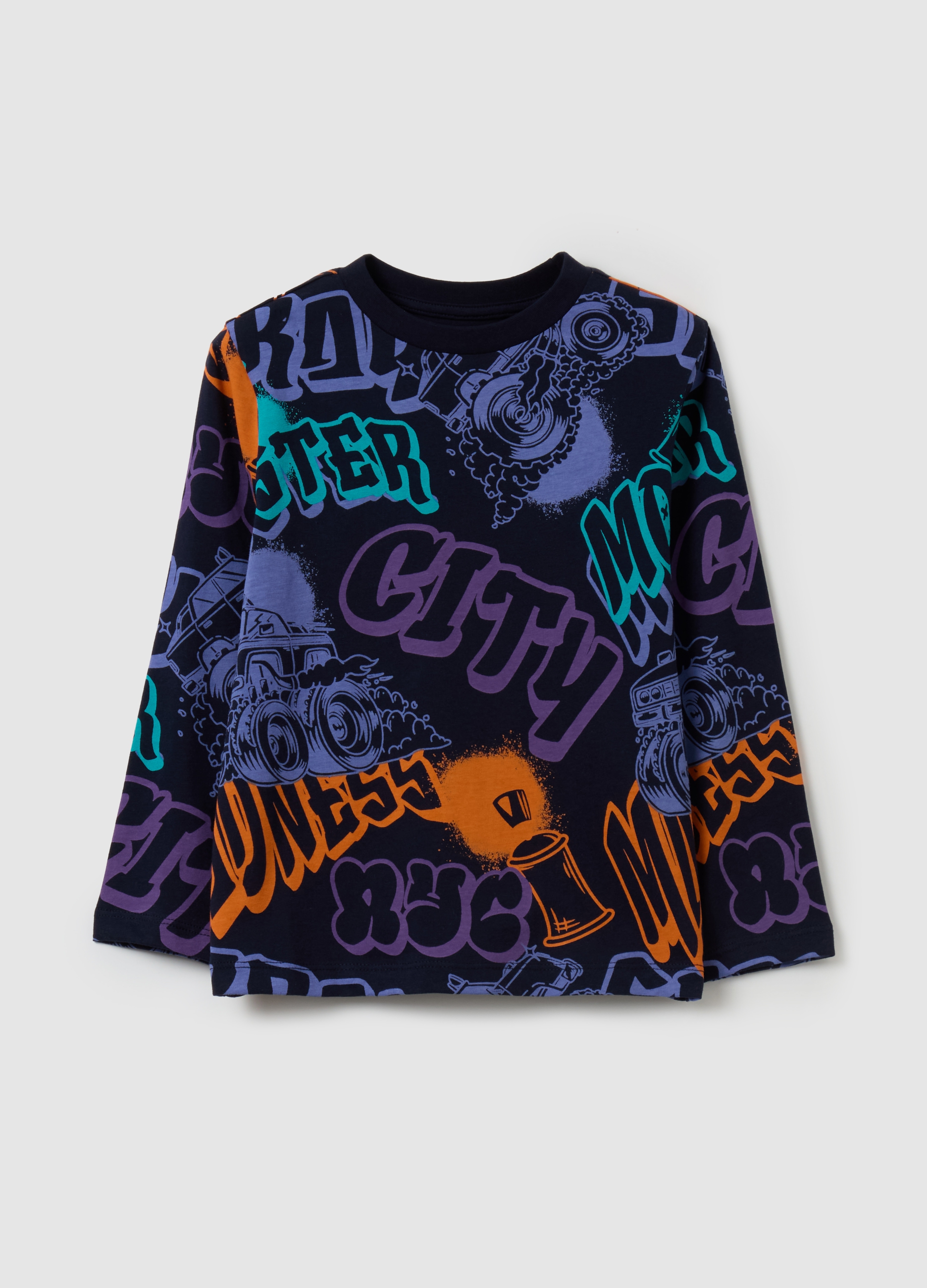 Camiseta Manga Larga De Algodón Con Estampado, Niño, Azul Noche, Talla: 5-6