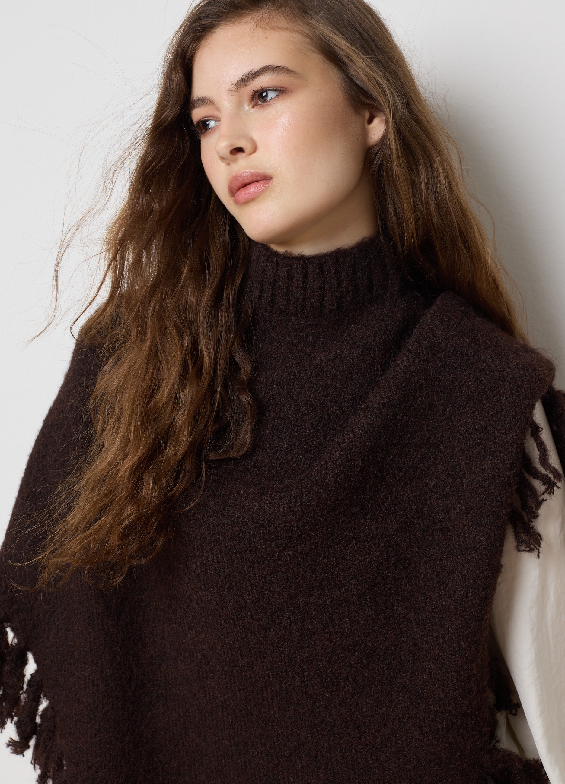 LES COPAINS, Poncho Con Frange Marrone, Mujer, Marrón oscuro, Talla: FASUL