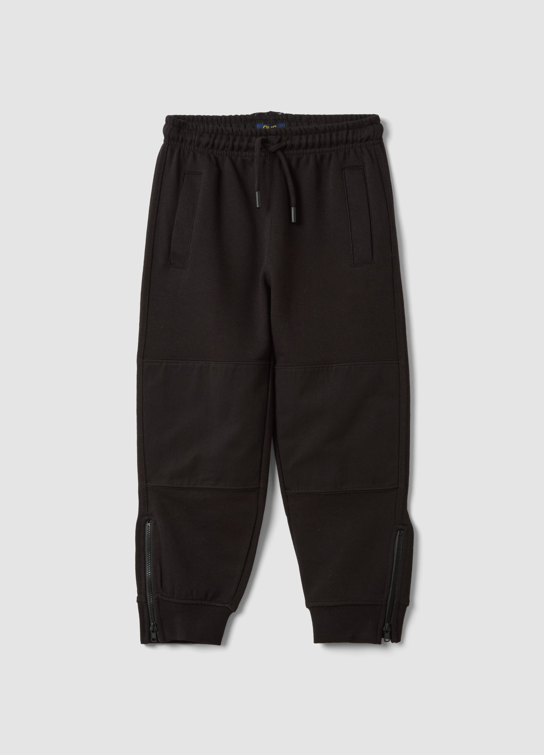 OVS KIDS, Pantaloni Jogger Neri In Misto Cotone Con Zip Al Fondo, Bambino, Nero, Taglia: 4-5