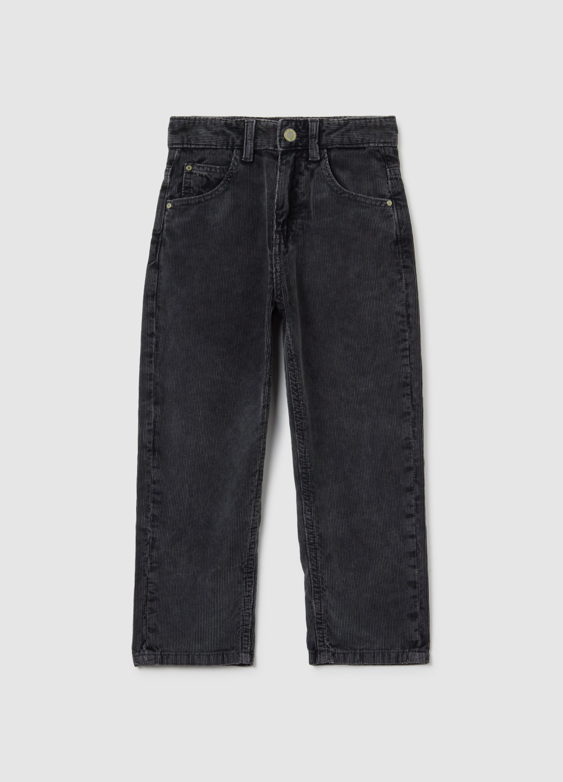 OVS KIDS, Pantaloni Baggy Neri Da Bambino In Puro Cotone A Coste, Nero, Taglia: 6-7