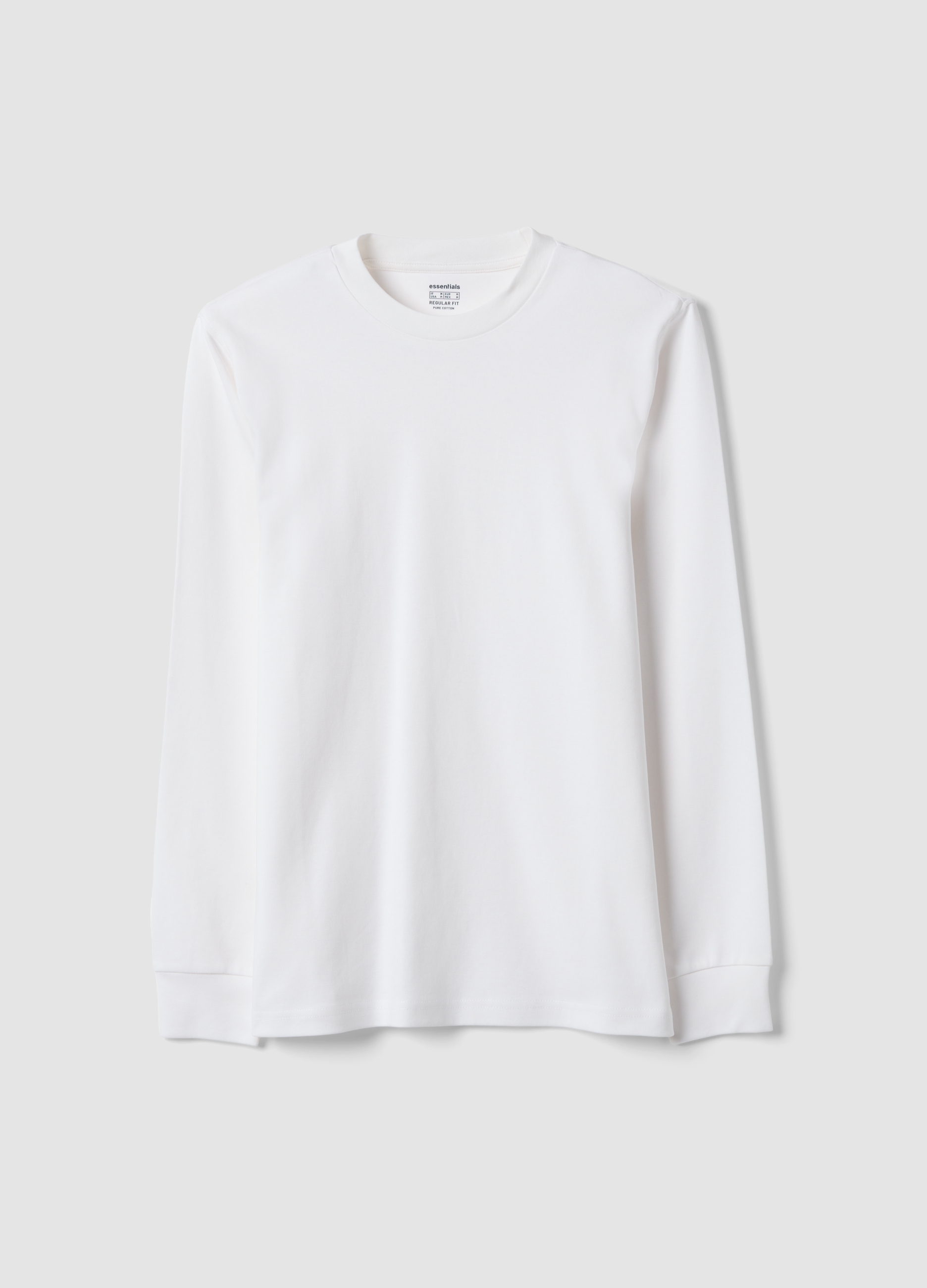OVS, T-shirt Bianca In Puro Cotone Girocollo A Maniche Lunghe Regular Fit, Uomo, Bianco, Taglia: S