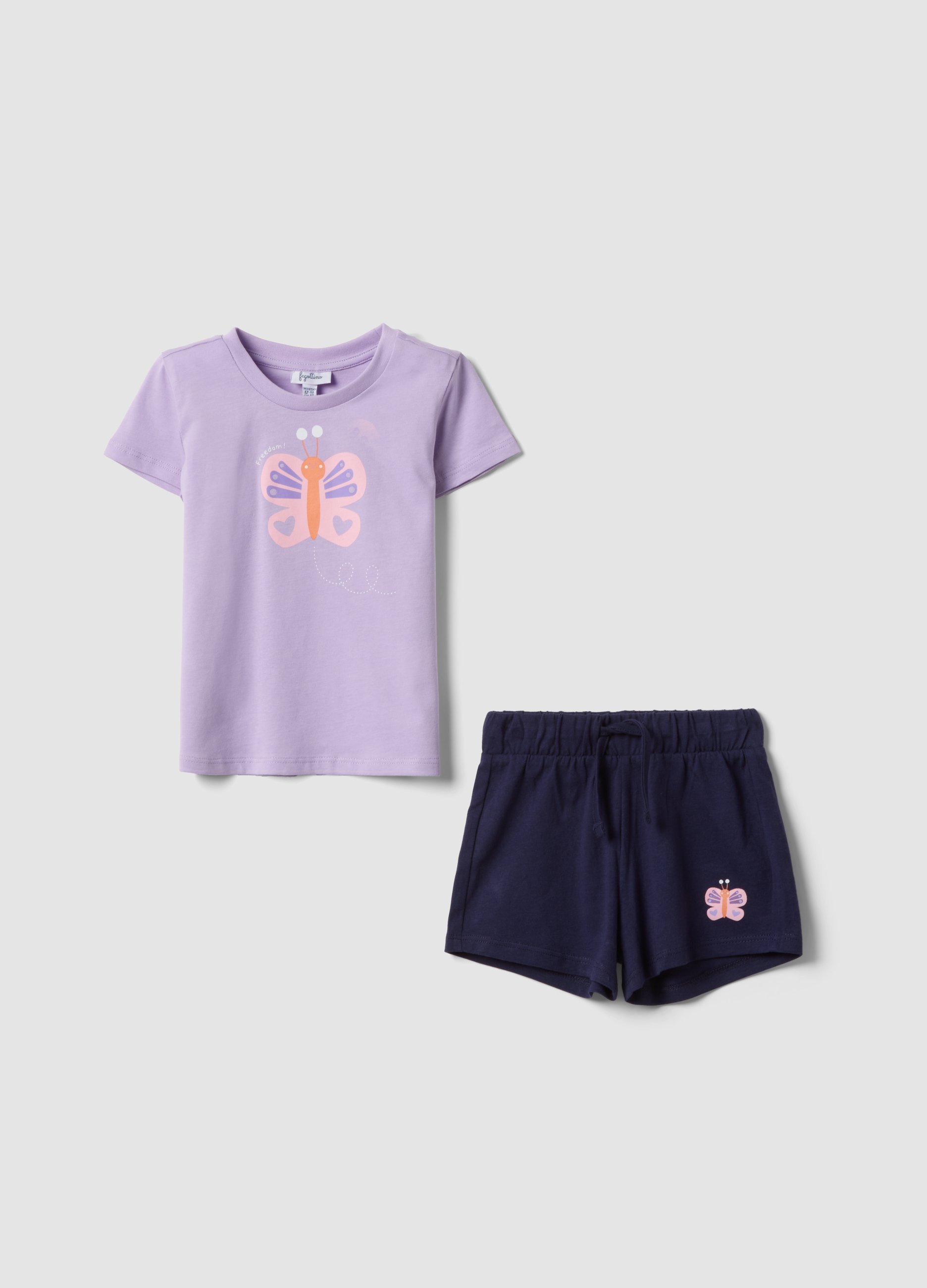 FAGOTTINO, Conjunto Multicolor De Camiseta Y Pantalones Cortos De Algodón Puro Para Niña, Ajuste Regular, Niña, Azul/morado, Talla: 30-36