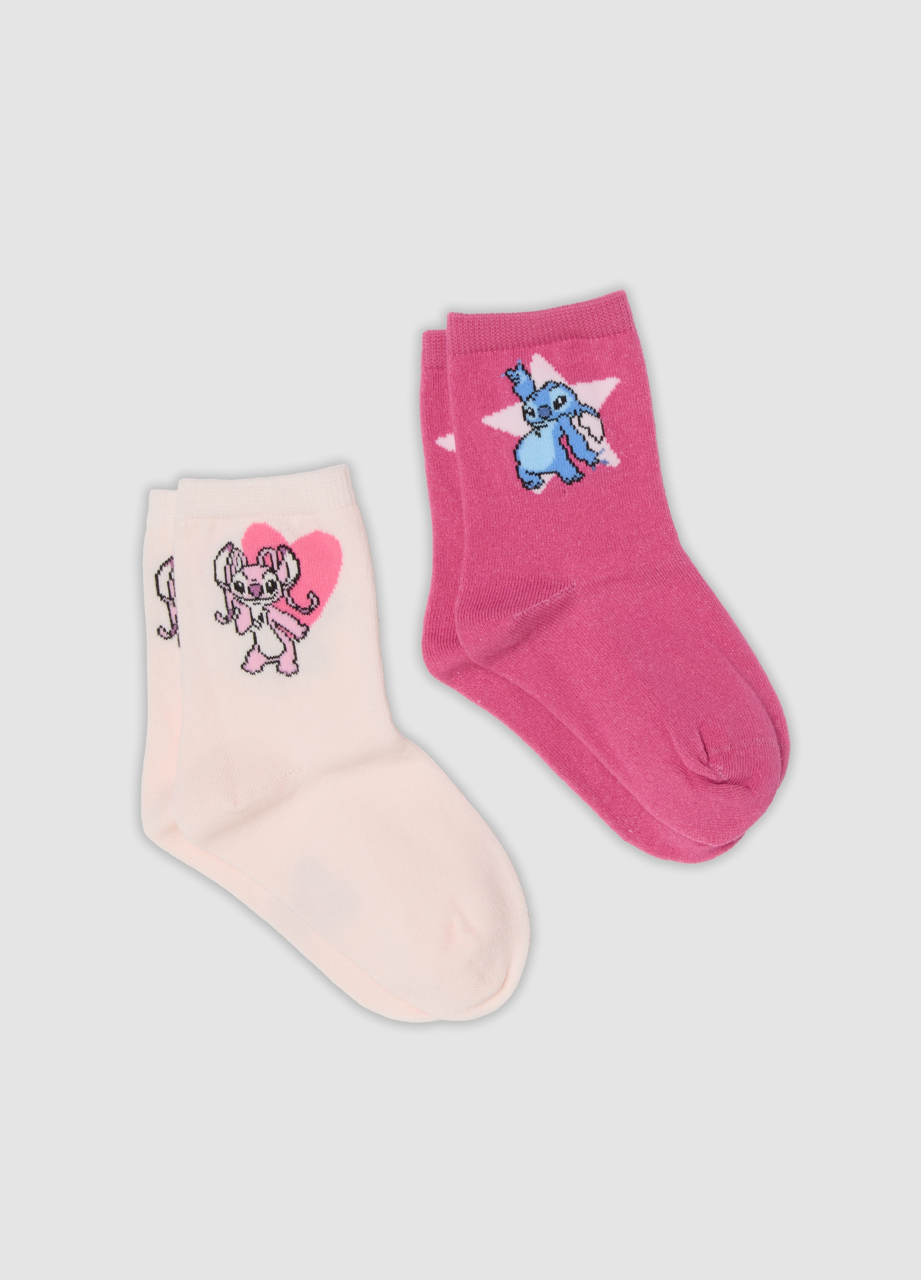 DISNEY, Bipack Di Calze Midi Rosa In Cotone Organico Elasticizzato Con Stampa Lilo & Stitch, Bambina, Rosa, Taglia: 34/36