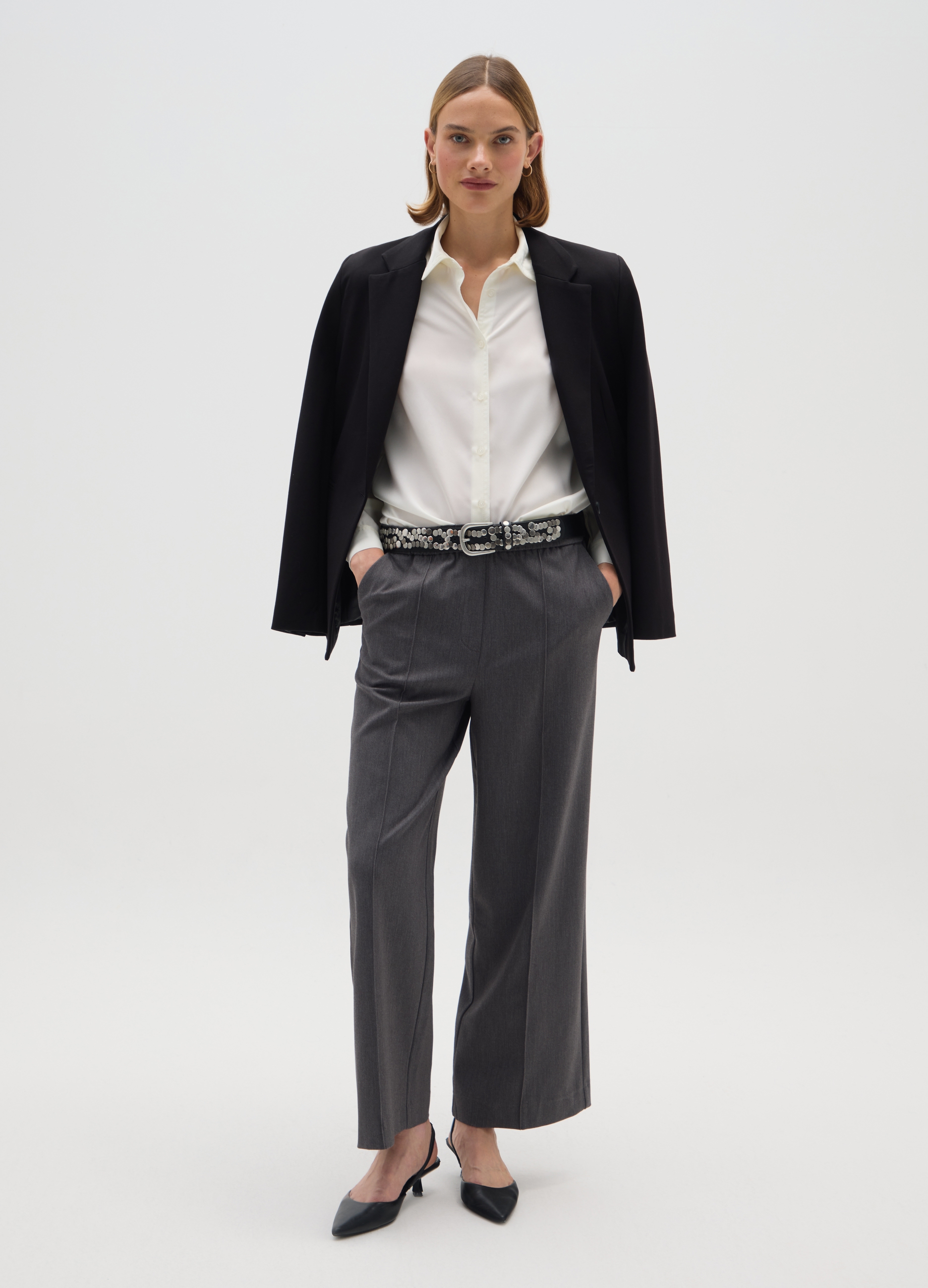 OVS, Pantalones Grises De Pierna Ancha, Mujer, Gris jaspeado, Talla: 34