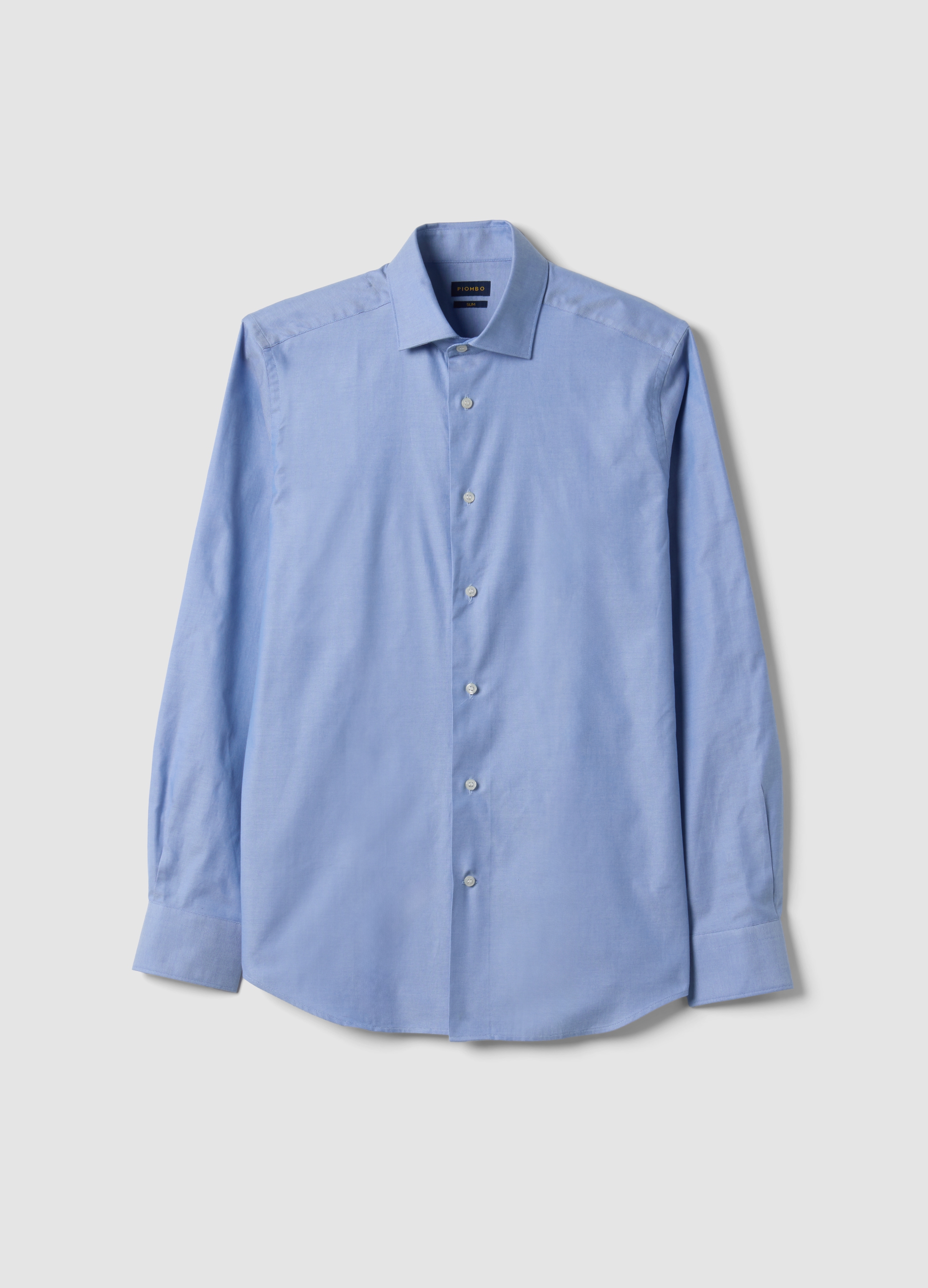 PIOMBO, Camicia Oxford Azzurra In Puro Cotone Doppio Ritorto Slim Fit, Uomo, Azzurro, Taglia: 39