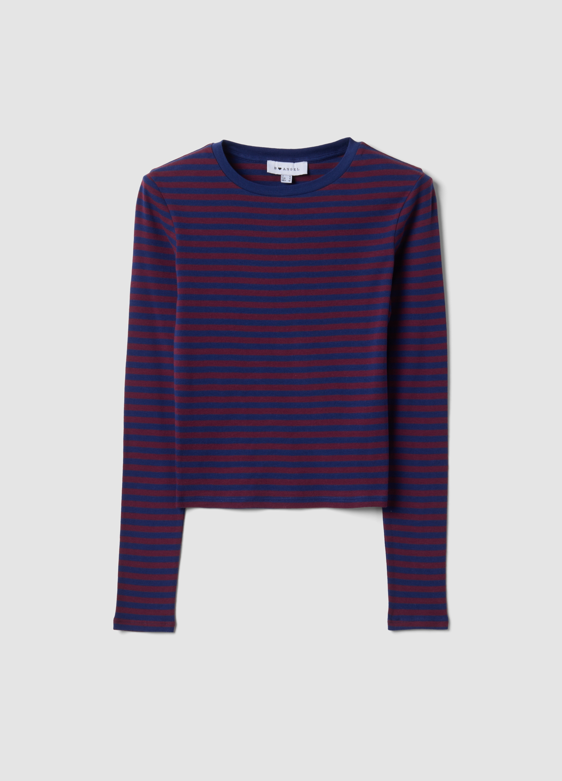 B.ANGEL, T-shirt Viola In Puro Cotone A Righe Con Girocollo, Donna, Viola, Taglia: XS