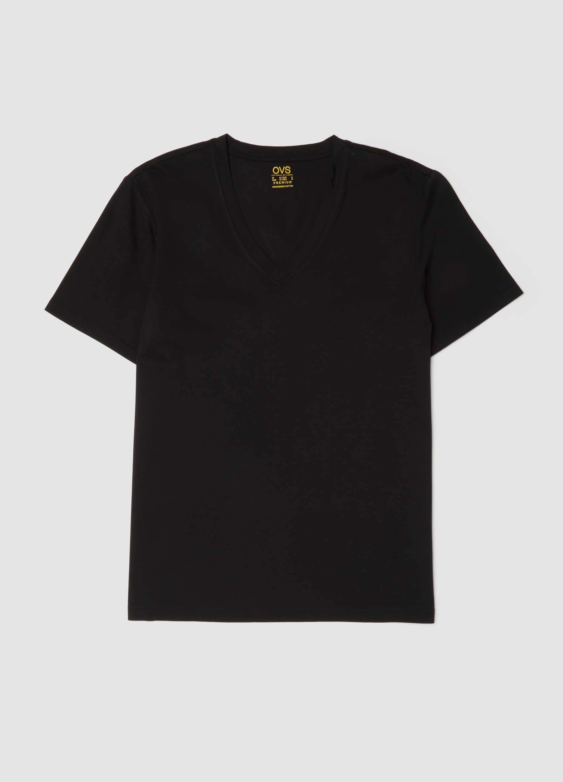 OVS, T-shirt Nera In Puro Cotone Mercerizzato Con Scollo Profondo A V, Uomo, Nero, Taglia: M