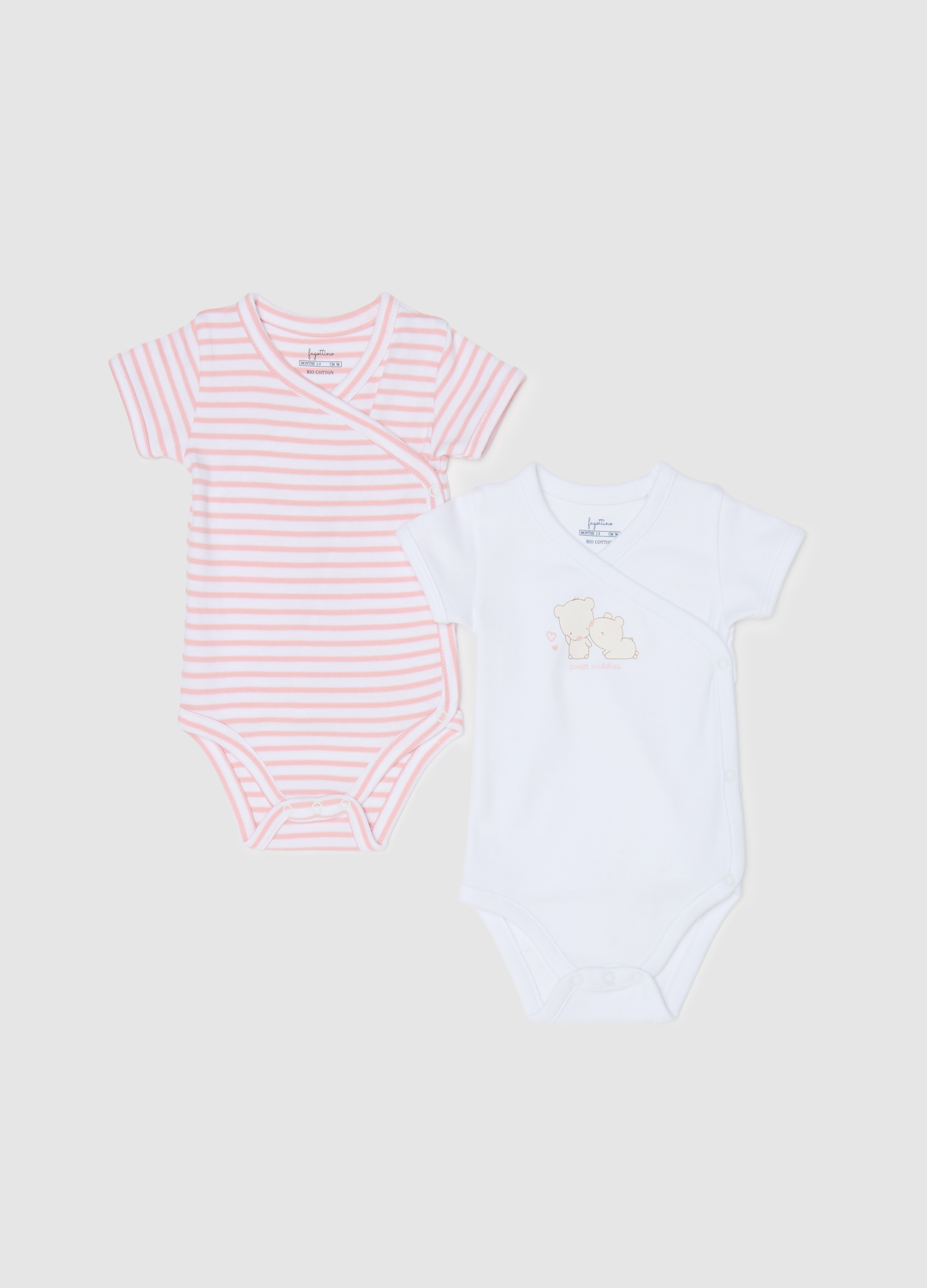 FAGOTTINO, Bipack Body In Cotone Bio Con Scollo A V, Neonata, Multicolor, Taglia: 0-1