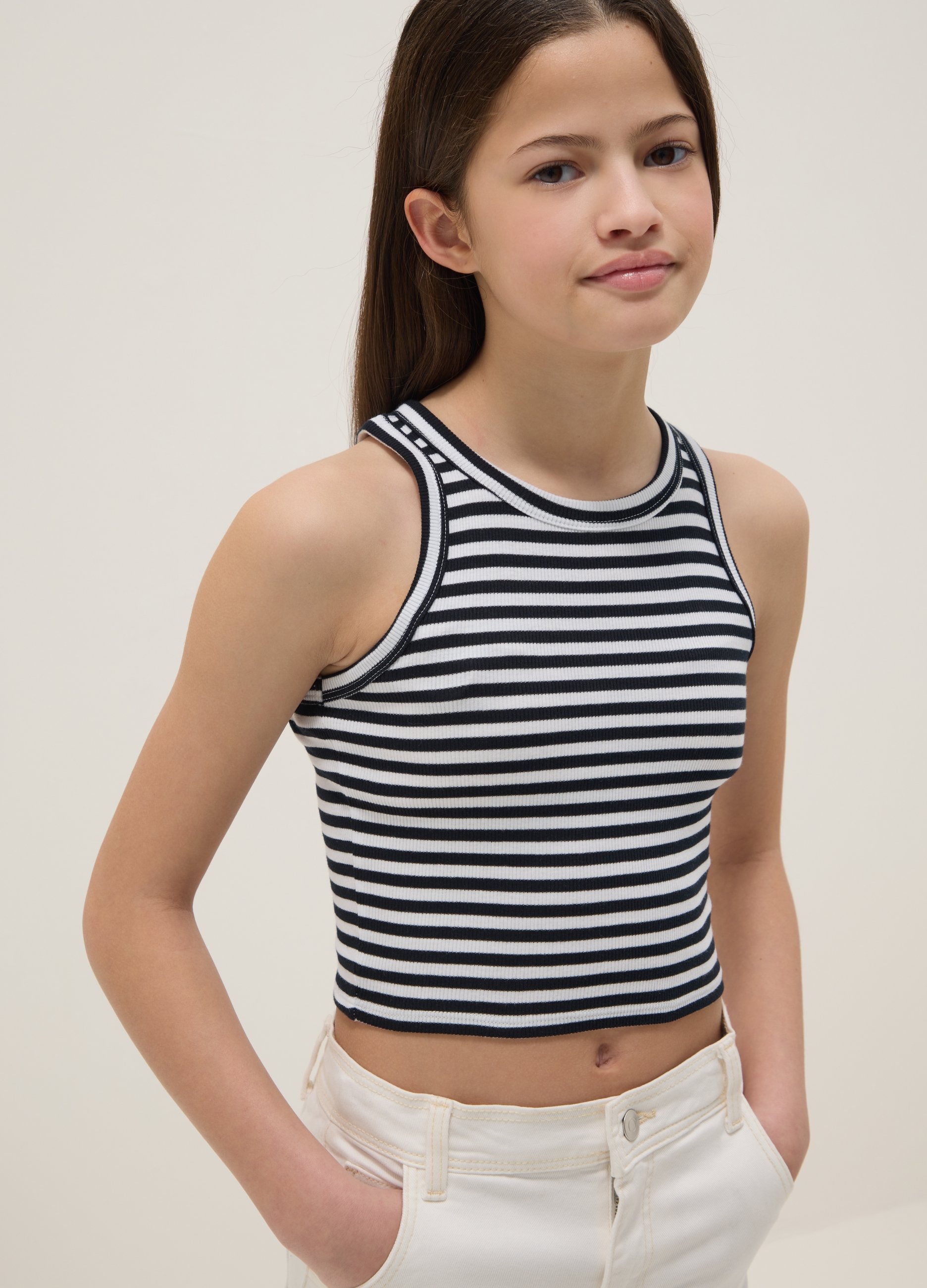 OVS KIDS, Canotta Fitted In Cotone Elasticizzato A Righe Multicolor Da Ragazza, Niña, Blanco/negro, Talla: 11-12