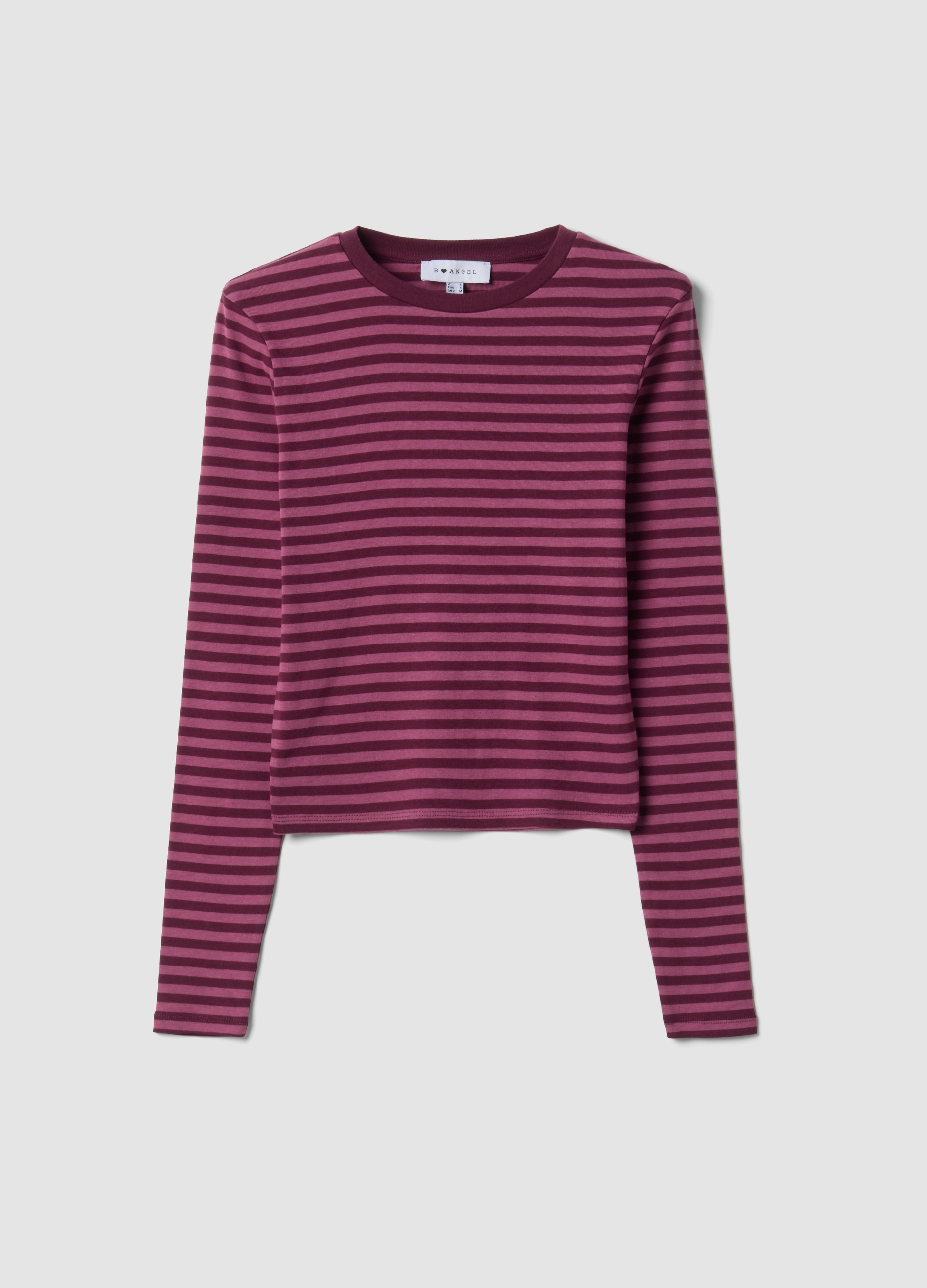 B.ANGEL, T-shirt Viola In Puro Cotone A Righe Con Girocollo, Donna, Viola, Taglia: L