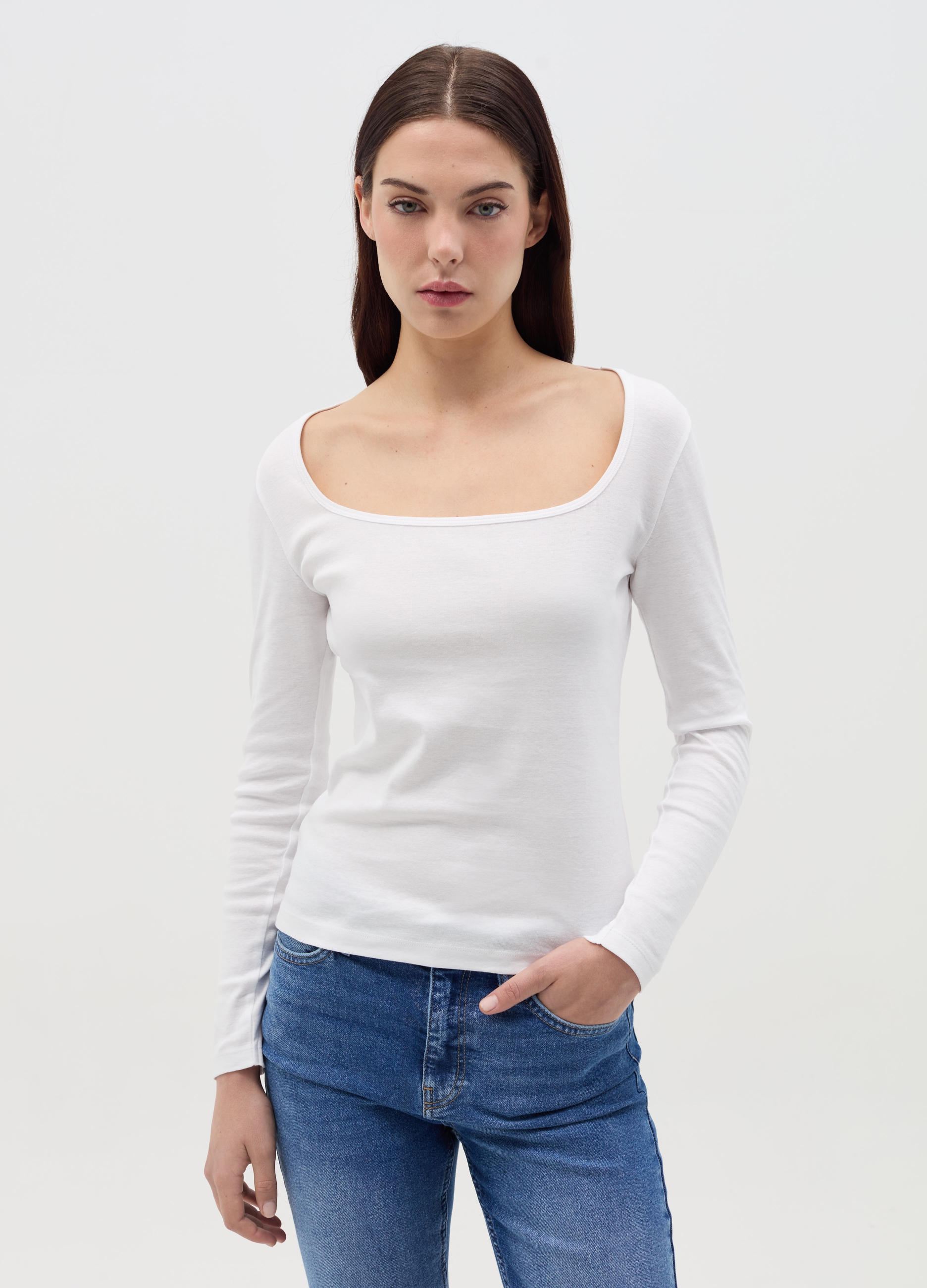 OVS , T-shirt In Cotone Con Scollo Rotondo, Donna, Bianco, Taglia: S