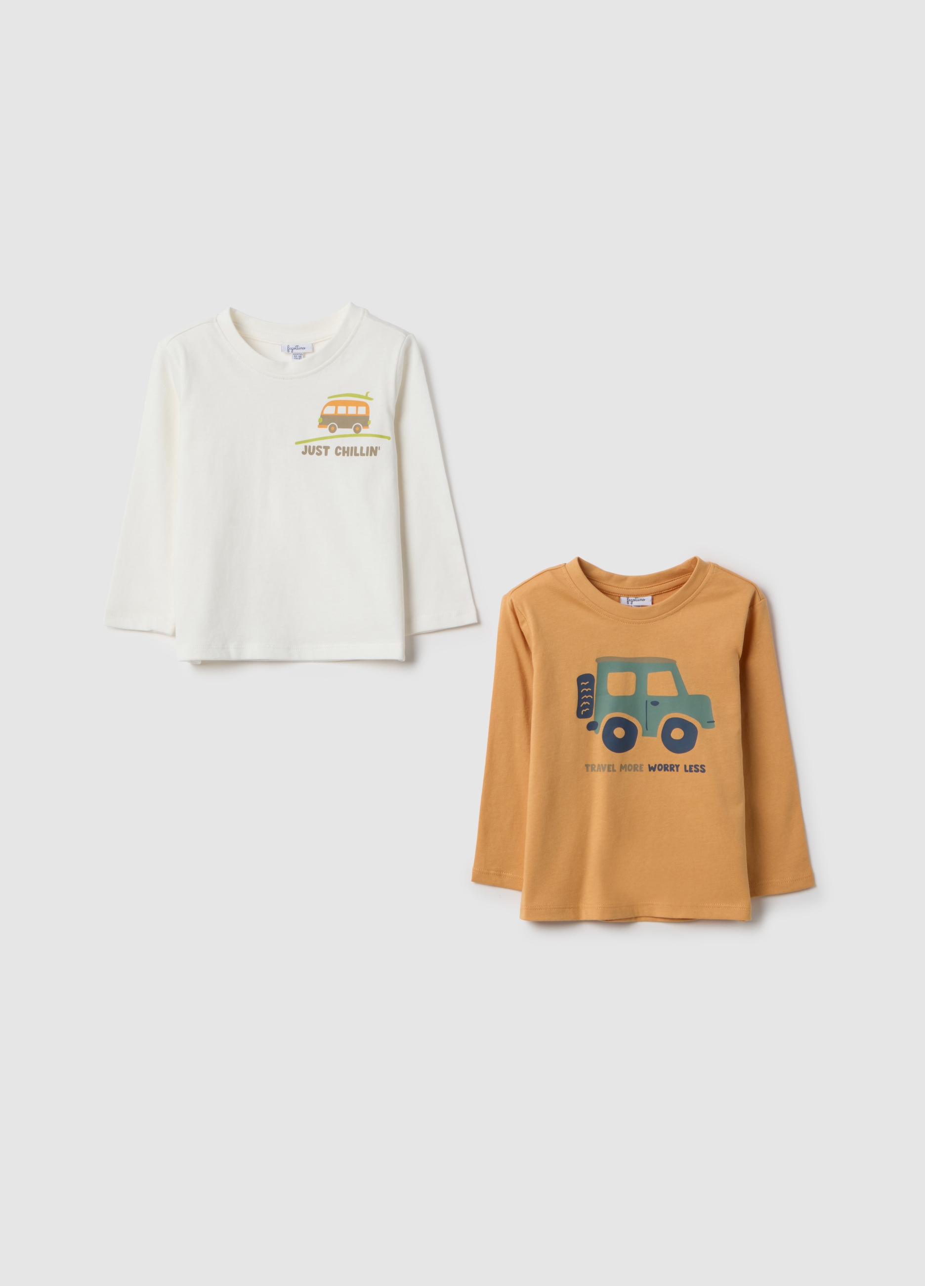 FAGOTTINO, Bipack Camisetas Infantiles Multicolor De Puro Algodón - Corte Regular, Niño, Blanco/naranja, Talla: 9-12