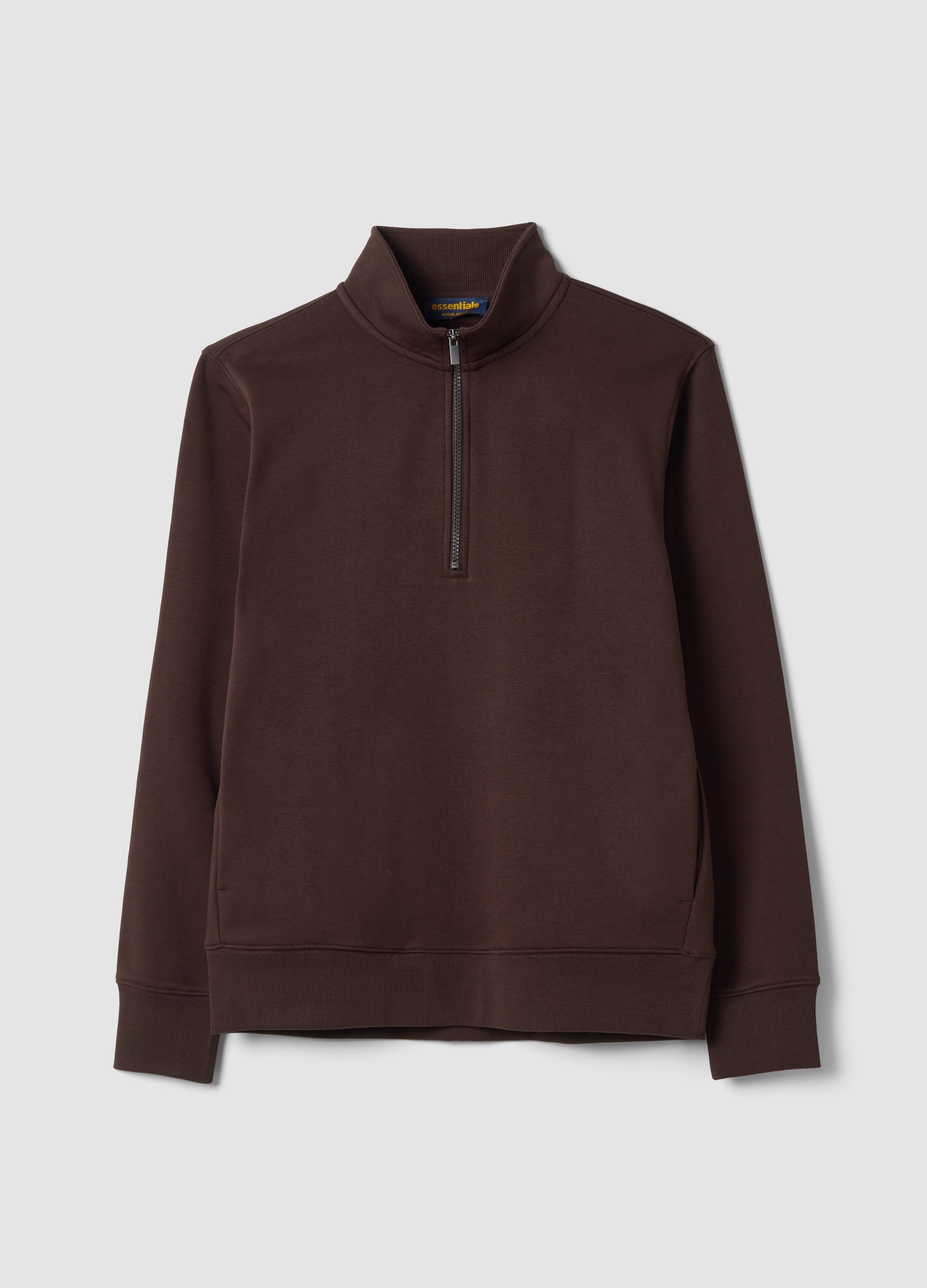 OVS, Half-zip Marrone In Misto Cotone A Girocollo, Uomo, Marrone, Taglia: M