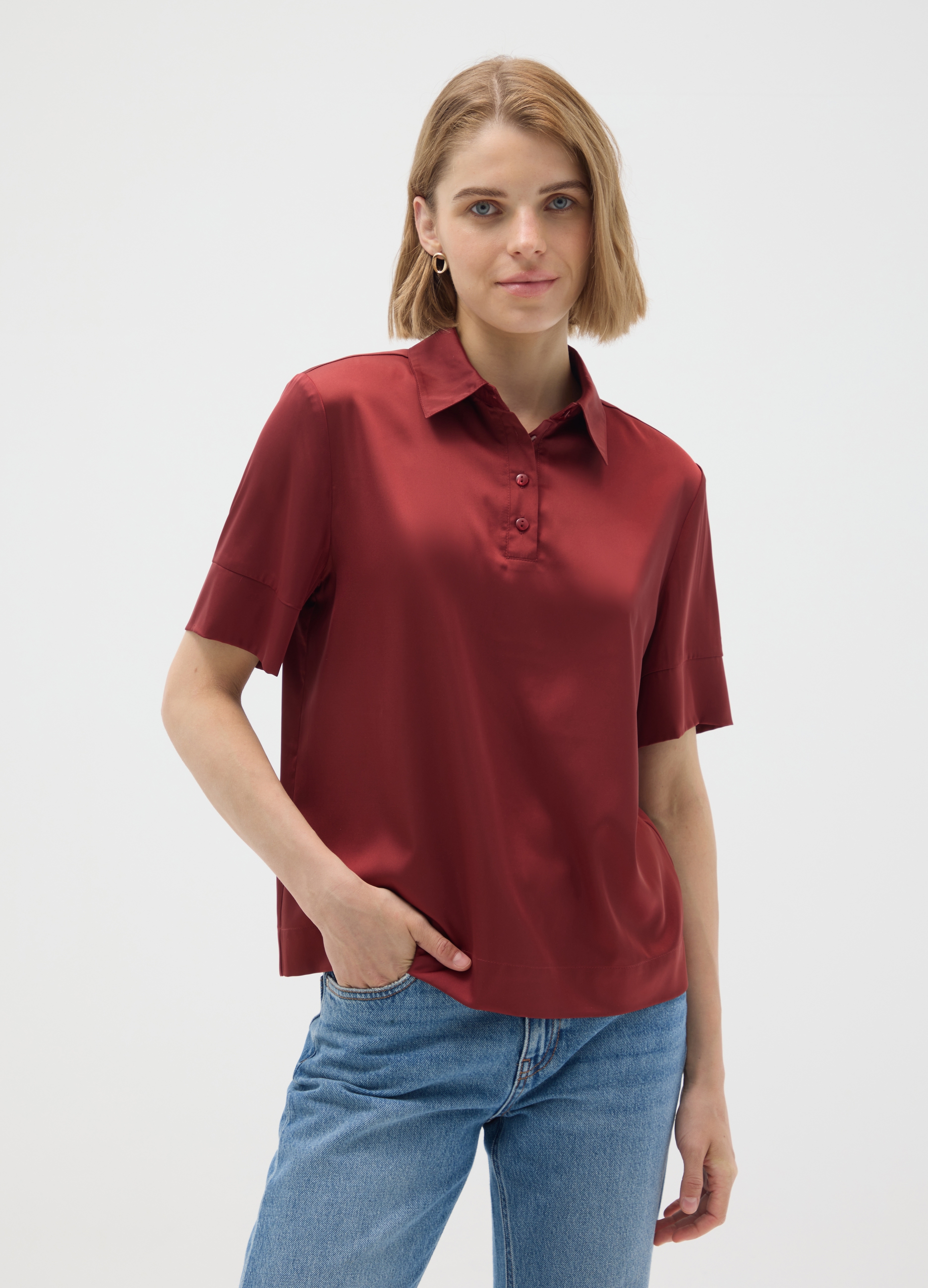 OVS , Camicia In Satin Rossa Regular Fit, Donna, Rosso, Taglia: XS