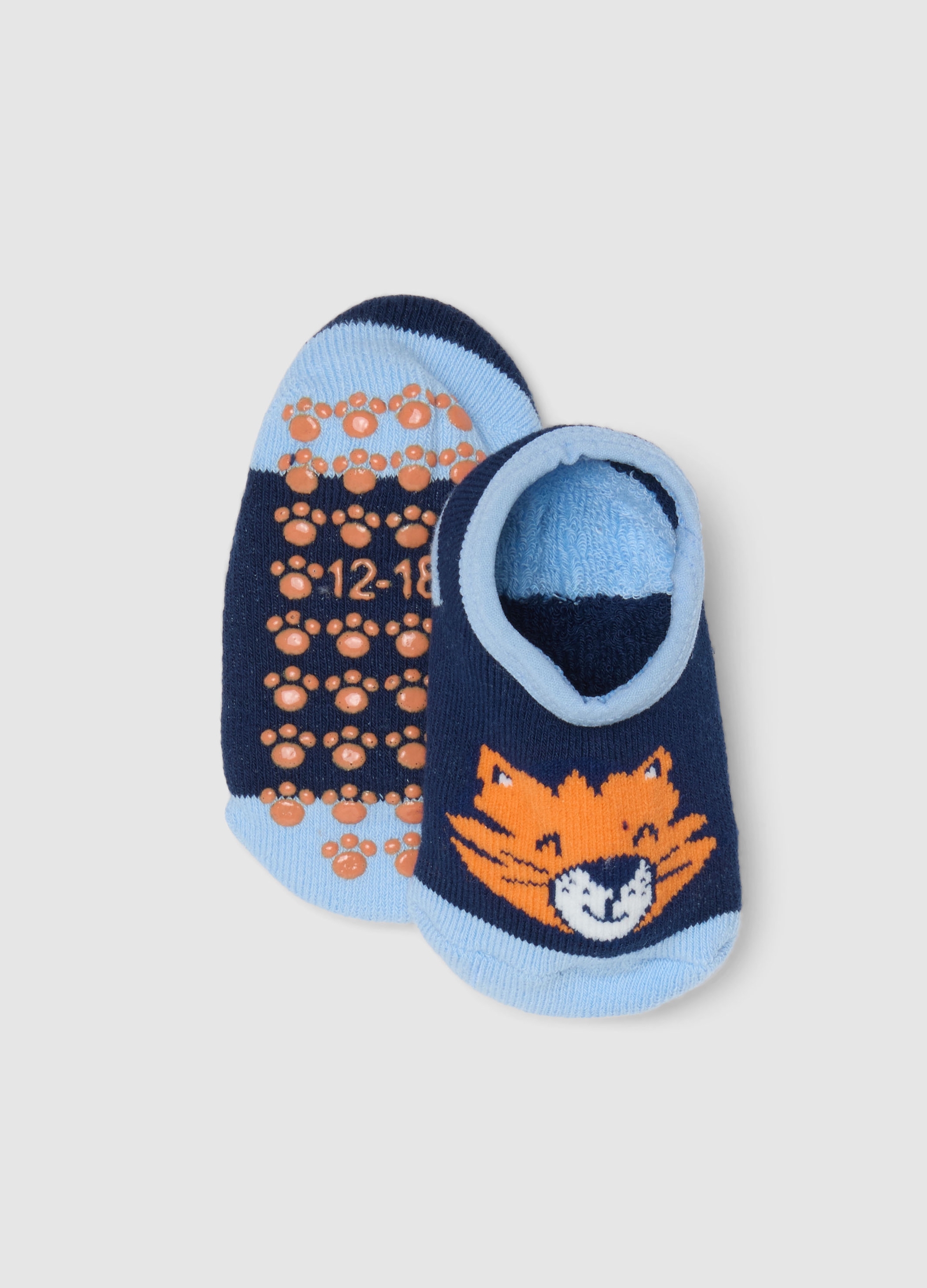 FAGOTTINO, Calze Antiscivolo In Misto Cotone Multicolor Da Neonato Con Tigre, Niño, Azul/azul claro, Talla: 18-24