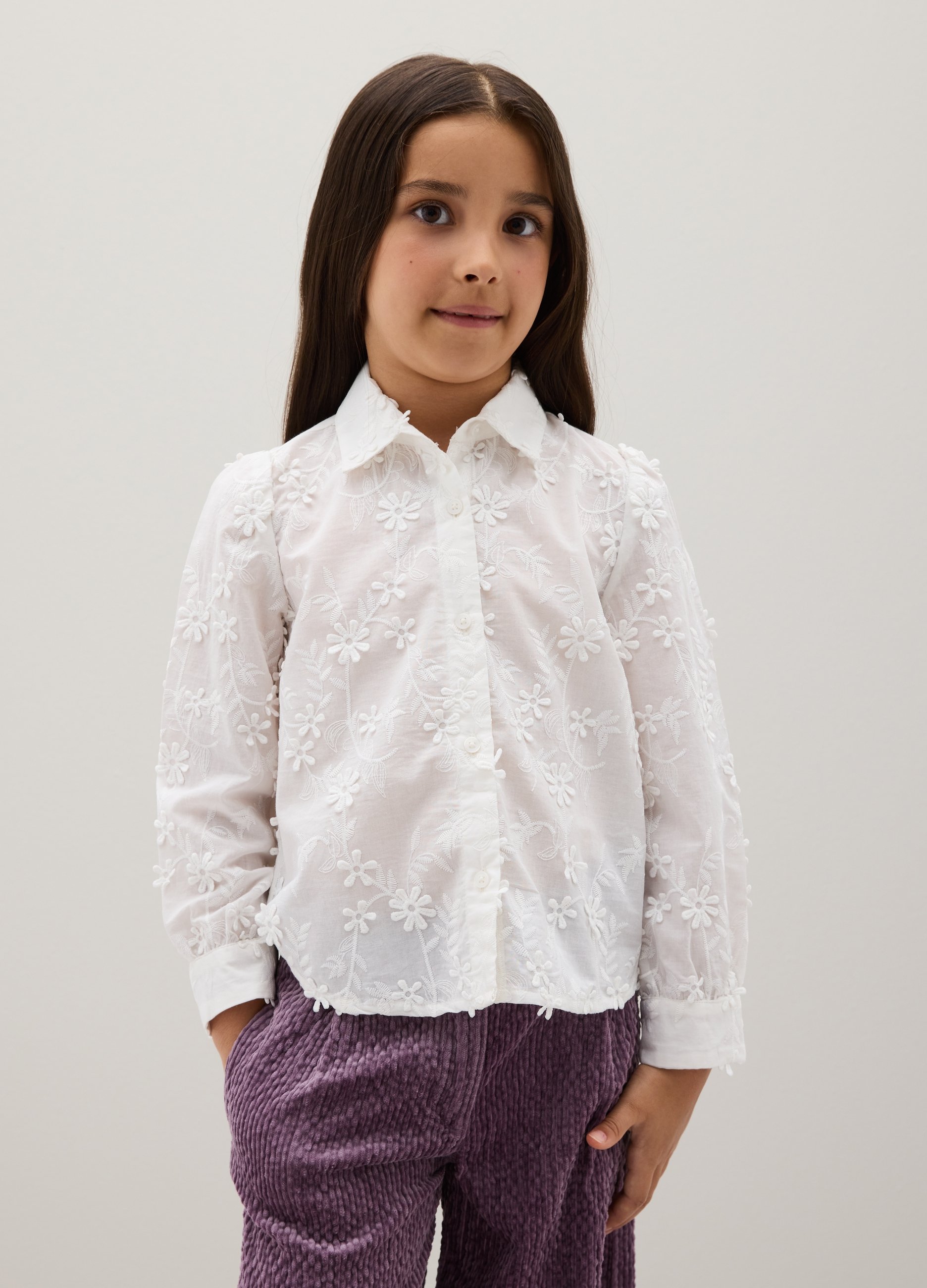 PIOMBO KIDS, Camicia Da Bambina In Puro Cotone Bianca Regular Fit, Bianco, Taglia: 4