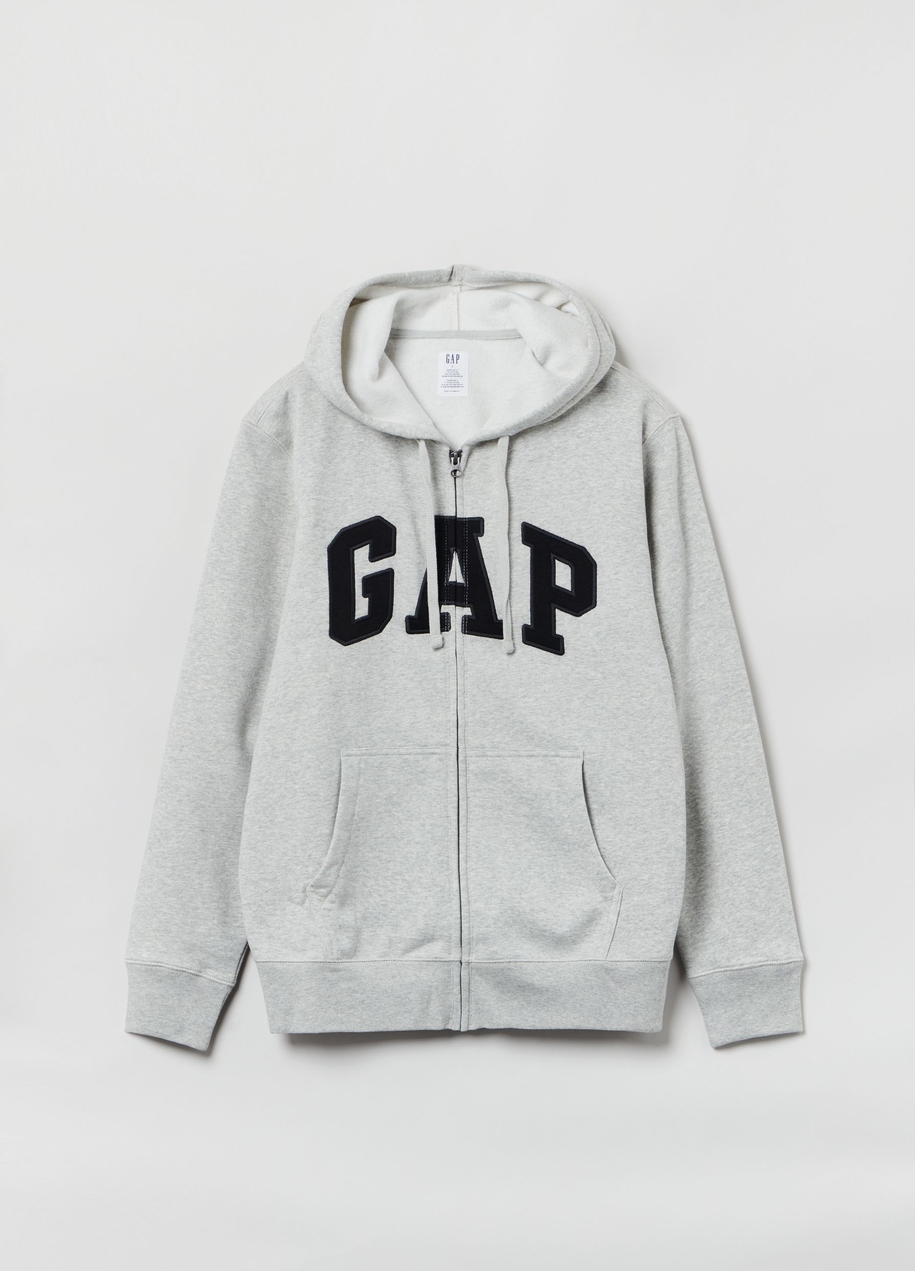 GAP, Full-zip Con Cappuccio E Patch Logo, Uomo, Grigio, Taglia: XS