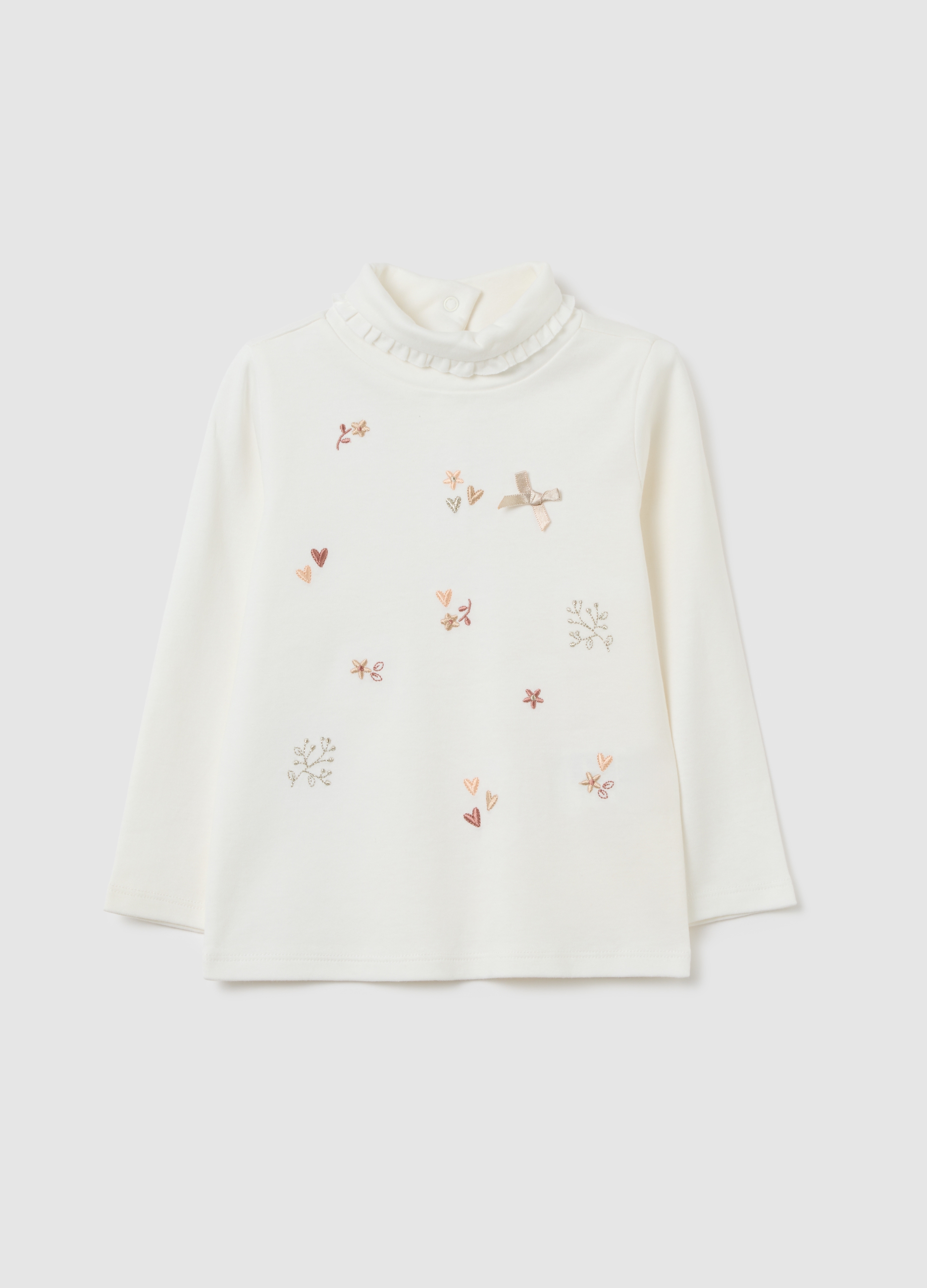 Maglietta Da Bambina In Puro Cotone Bianca Regular Fit Con Volant, Niña, Blanco suave, Talla: 24-30