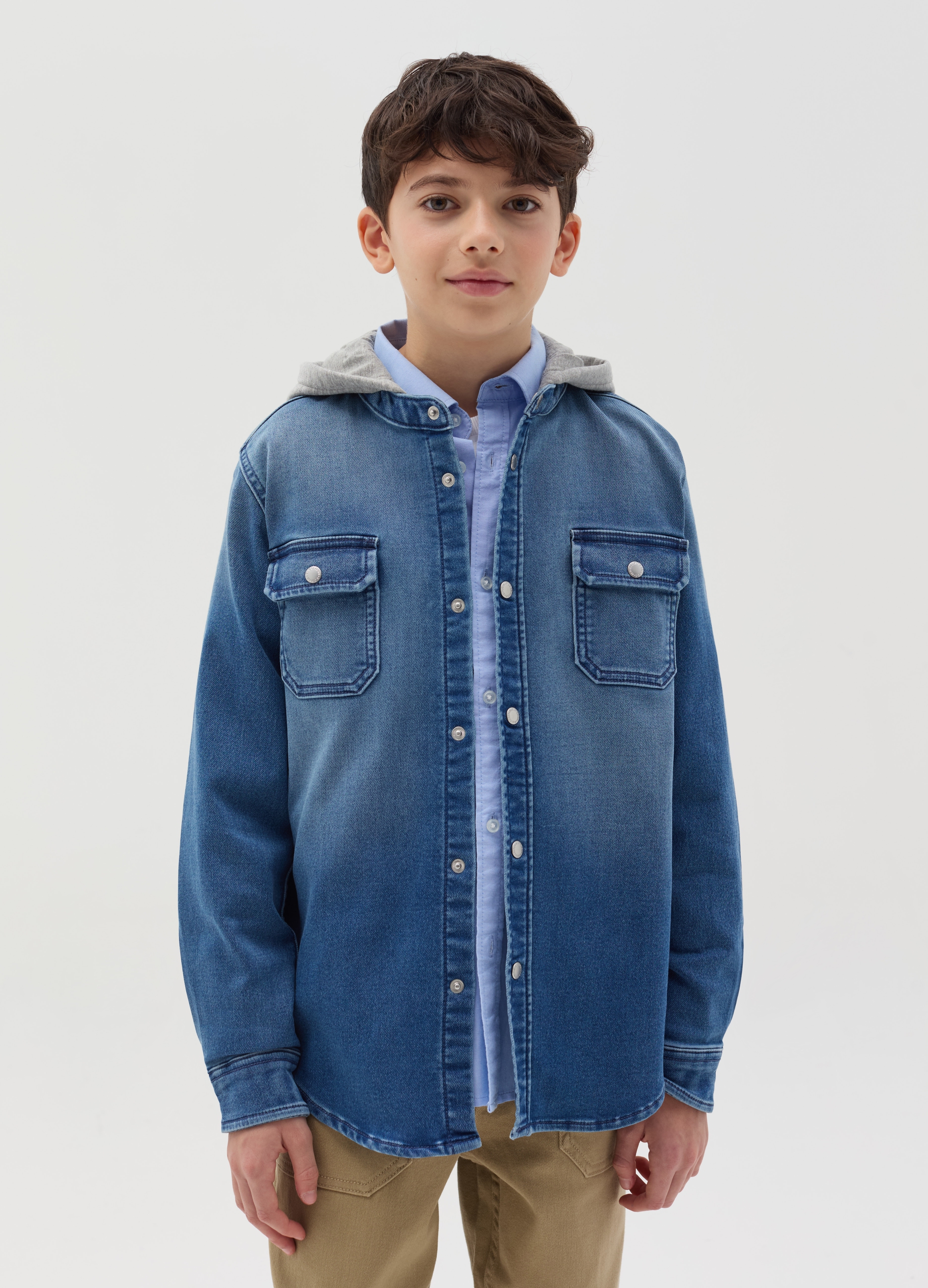REPUBLIC OF DENIM, Camicia In Denim Con Cappuccio, Bambino, Denim, Taglia: 11-12