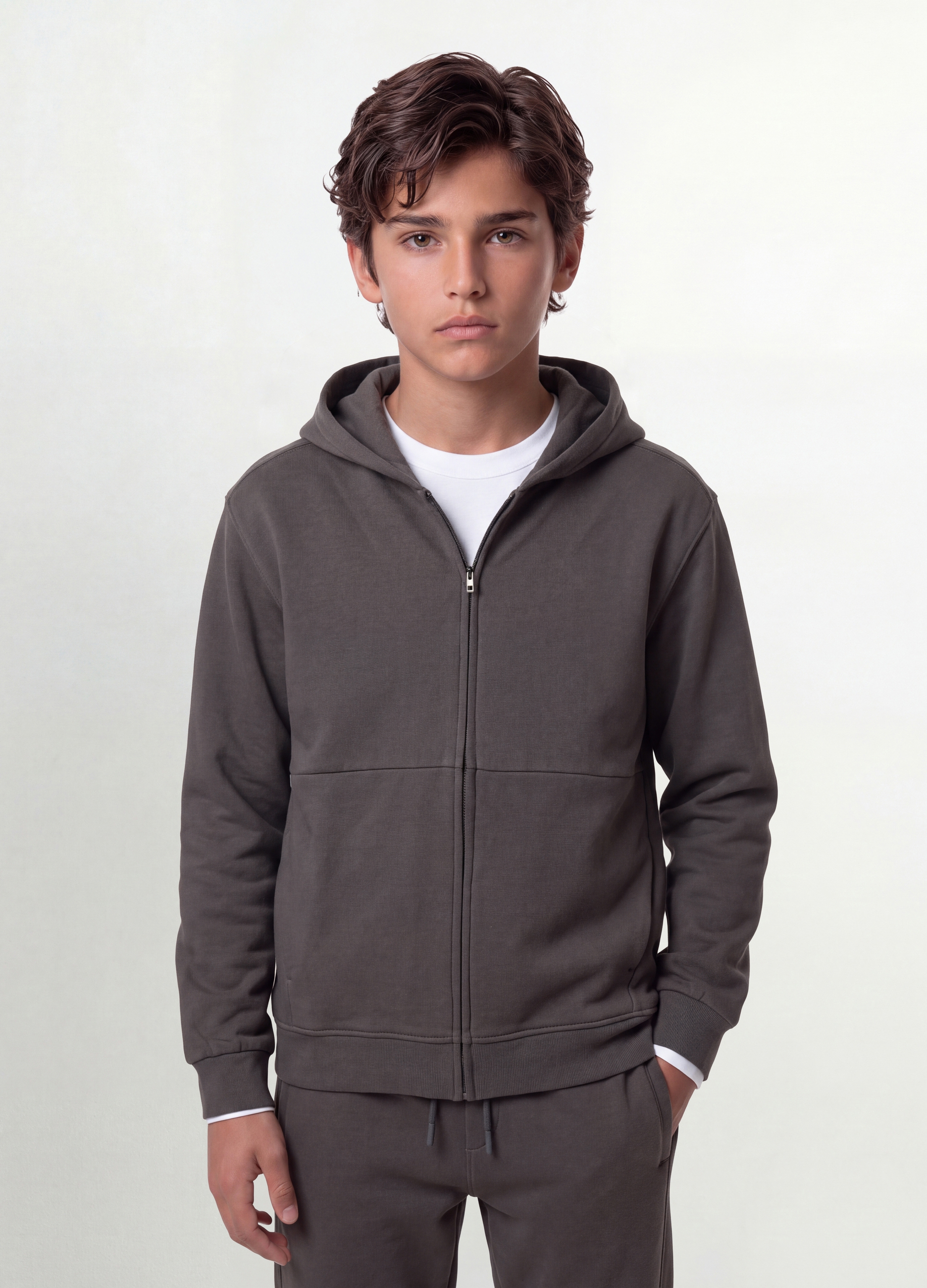 OVS KIDS, Felpa Grigia Con Cappuccio E Zip In Puro Cotone Organico Per Ragazzo Relaxed Fit, Bambino, Grigio, Taglia: 14-15