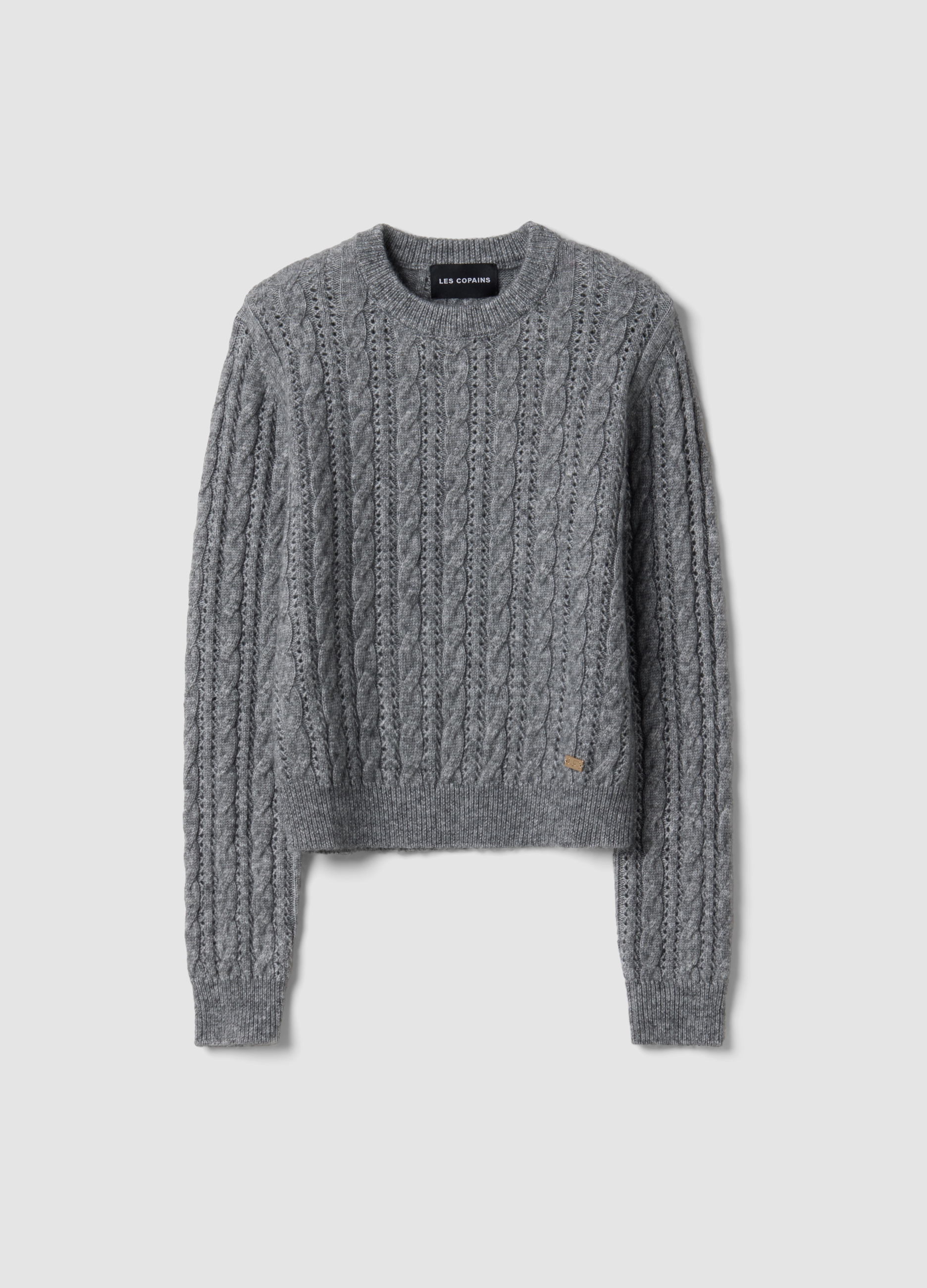 LES COPAINS, Maglia Grigia Girocollo In Misto Lana A Trecce Regular Fit, Donna, Grigio, Taglia: XL
