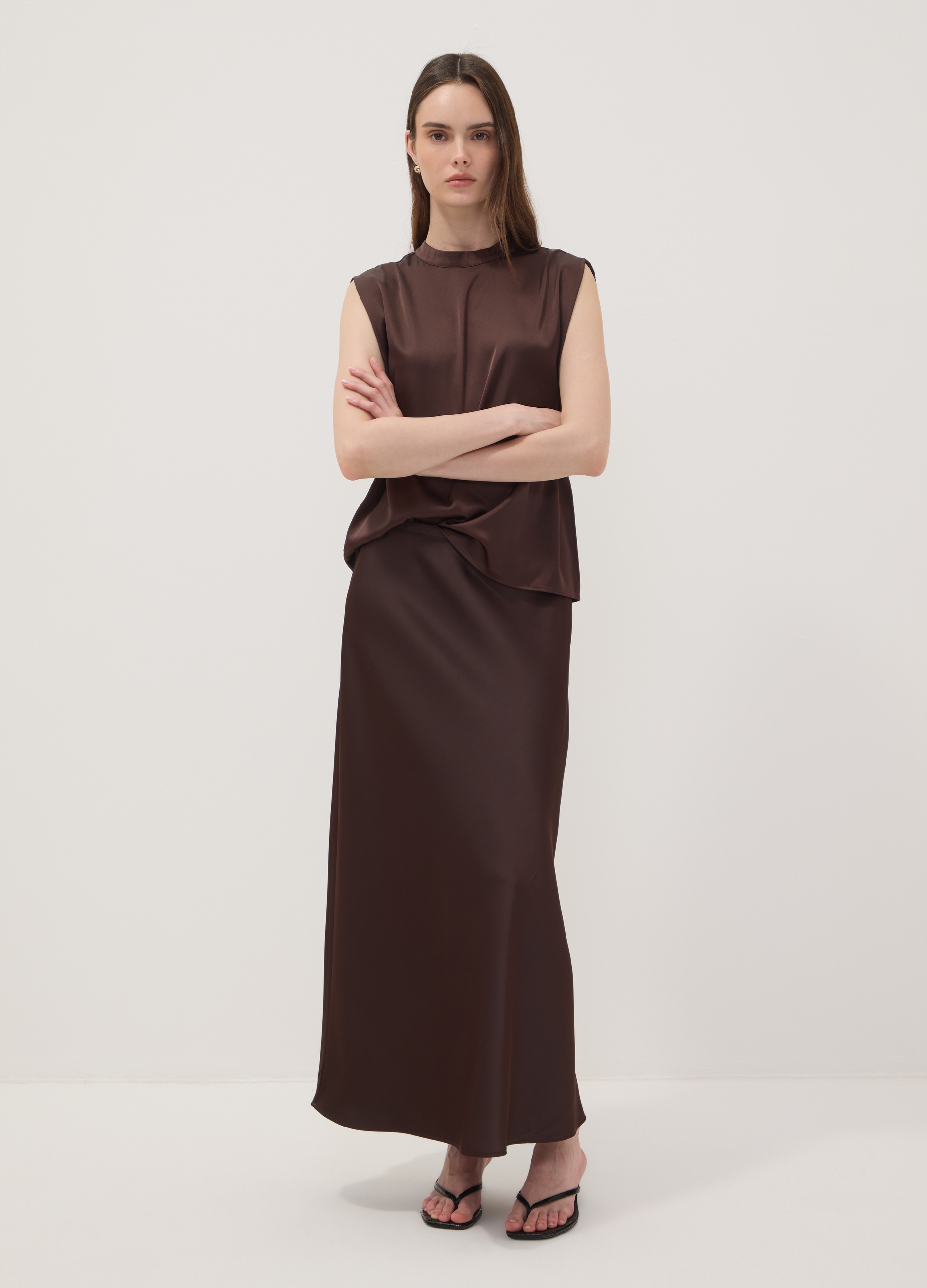 OVS, Gonna Lunga Marrone Satinata Con Vita Elasticizzata, Donna, Marrone, Taglia: XS