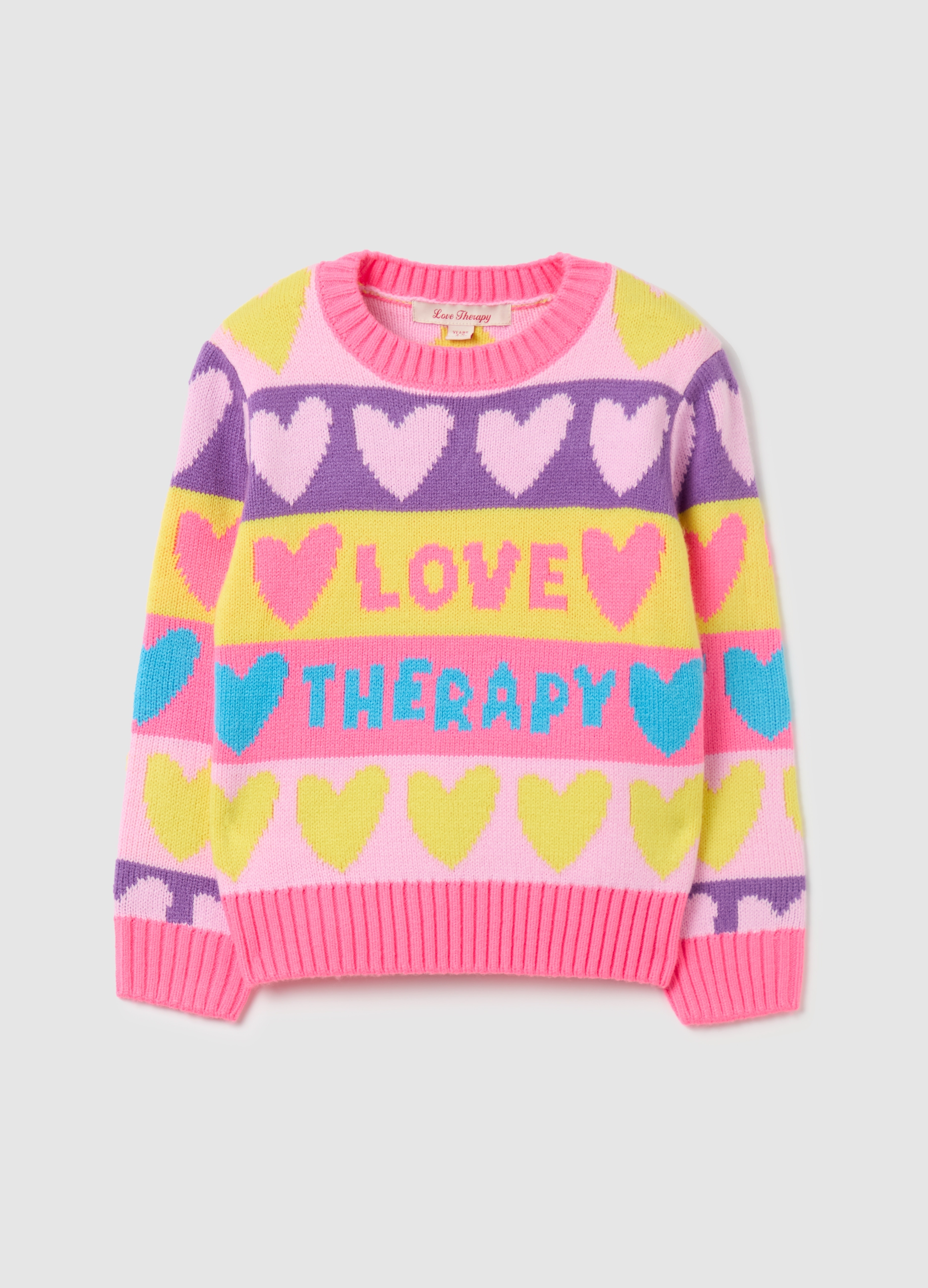 LOVE THERAPY, Jersey De Rayas Con Corazones Y Motivo De Texto, Niña, Amarillo/Rosa, Talla: 9-10