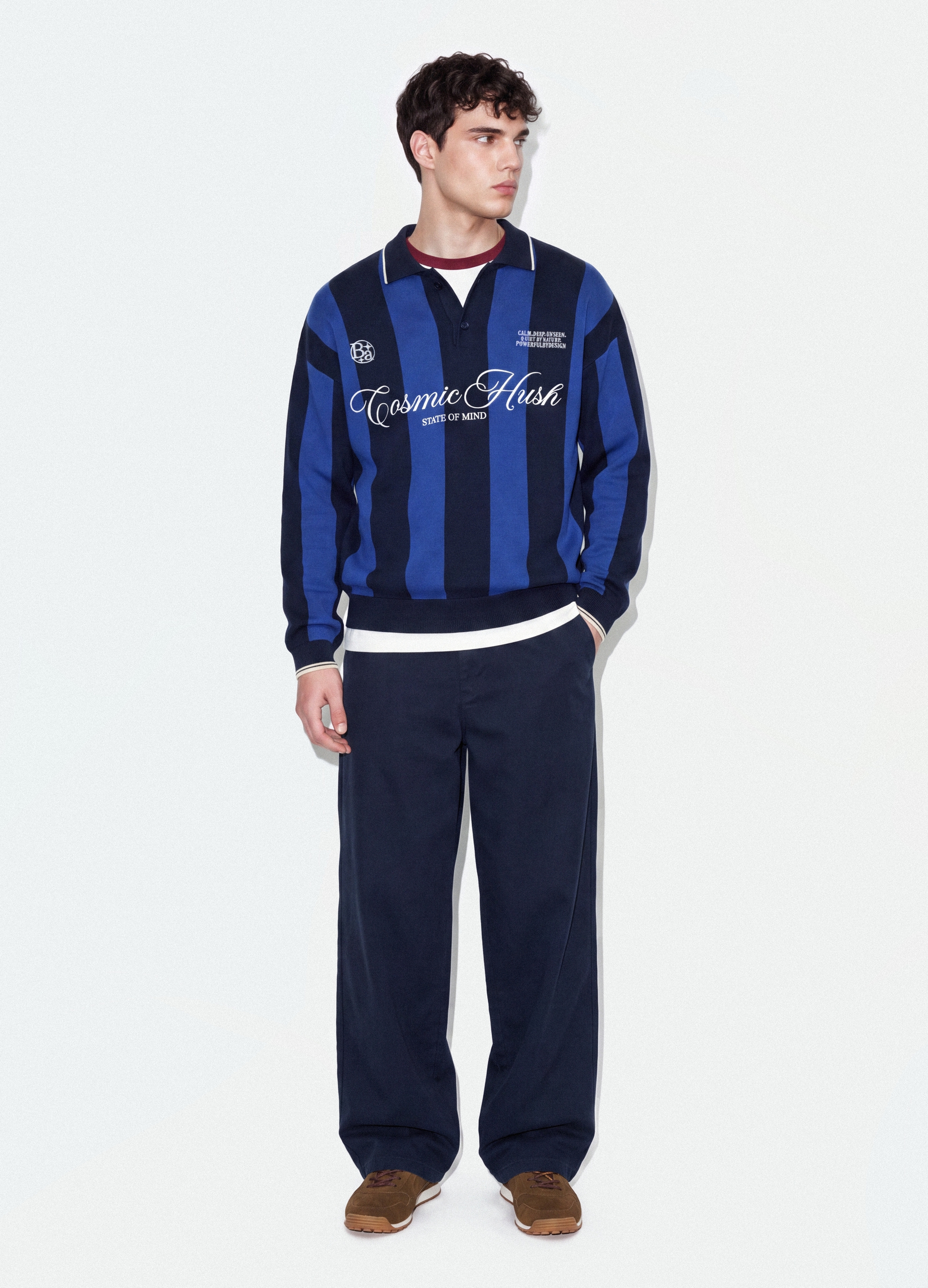 B.ANGEL, Maglia Blu E Nera In Puro Cotone Con Colletto Polo Over Fit, Uomo, Multicolor, Taglia: XS