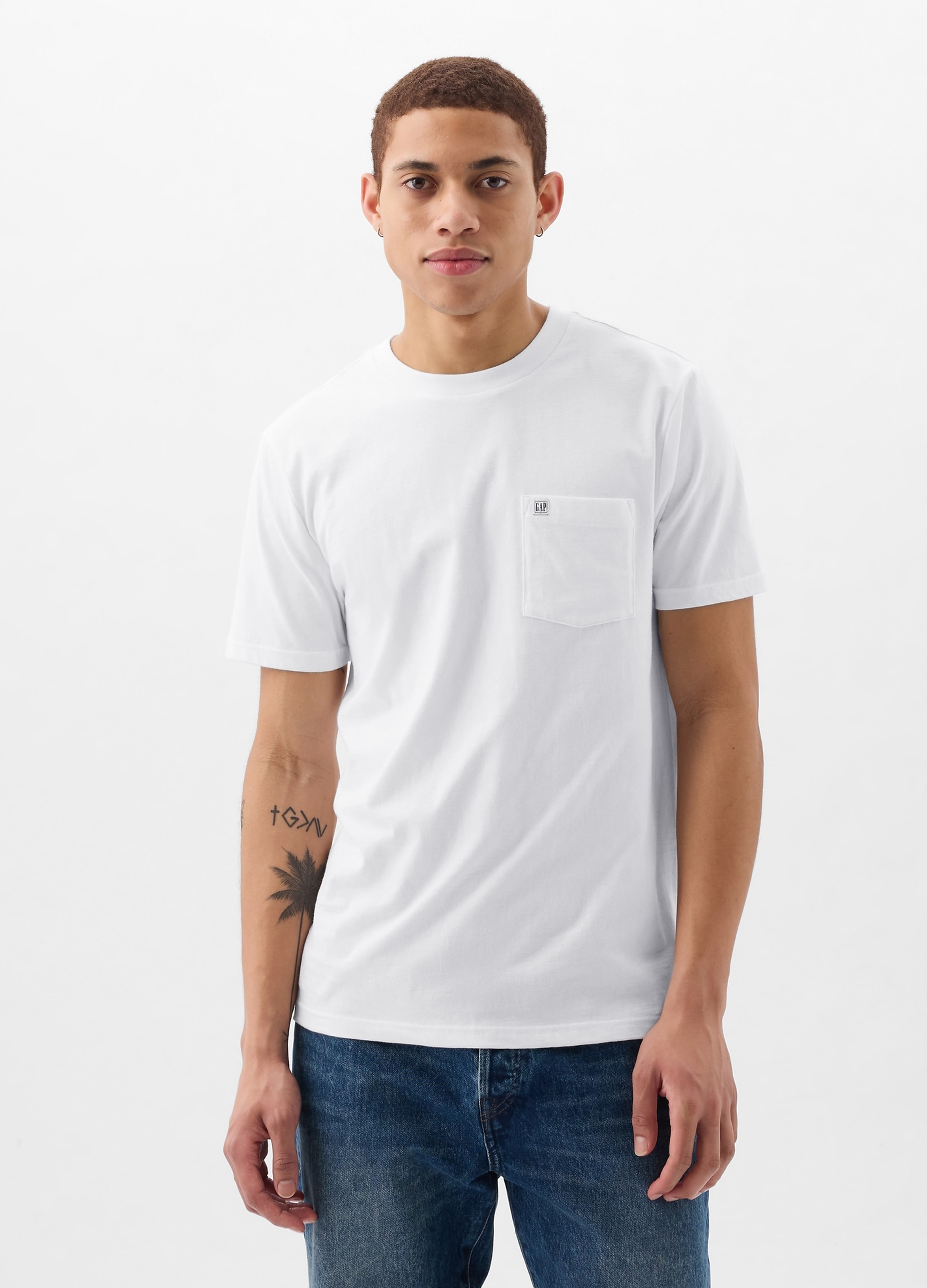 GAP, T-shirt In Cotone Con Tasca E Logo Gap, Uomo, Bianco, Taglia: XS