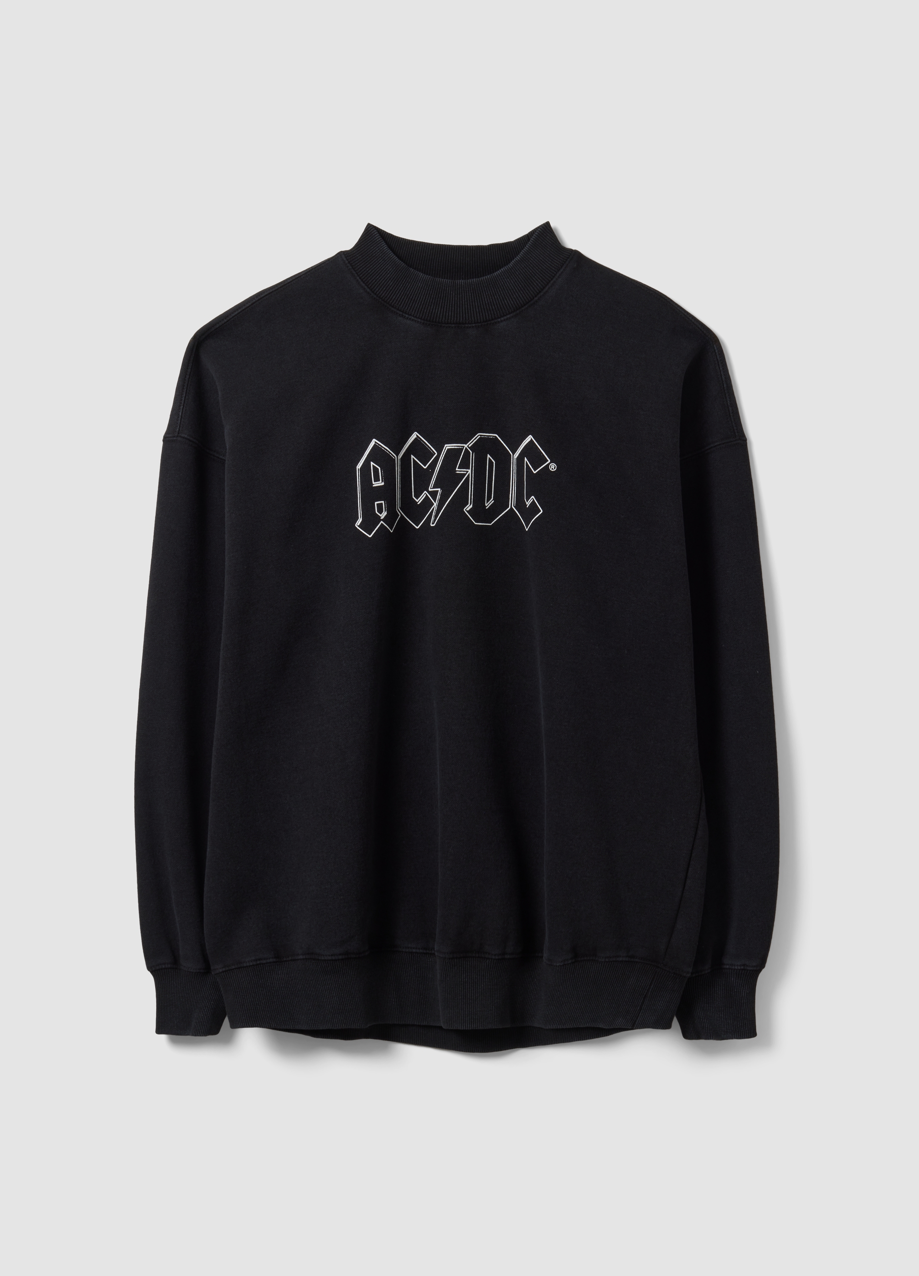 OVS, Felpa Nera In Misto Cotone Con Stampa Ac/dc, Unisex, Nero, Taglia: XS