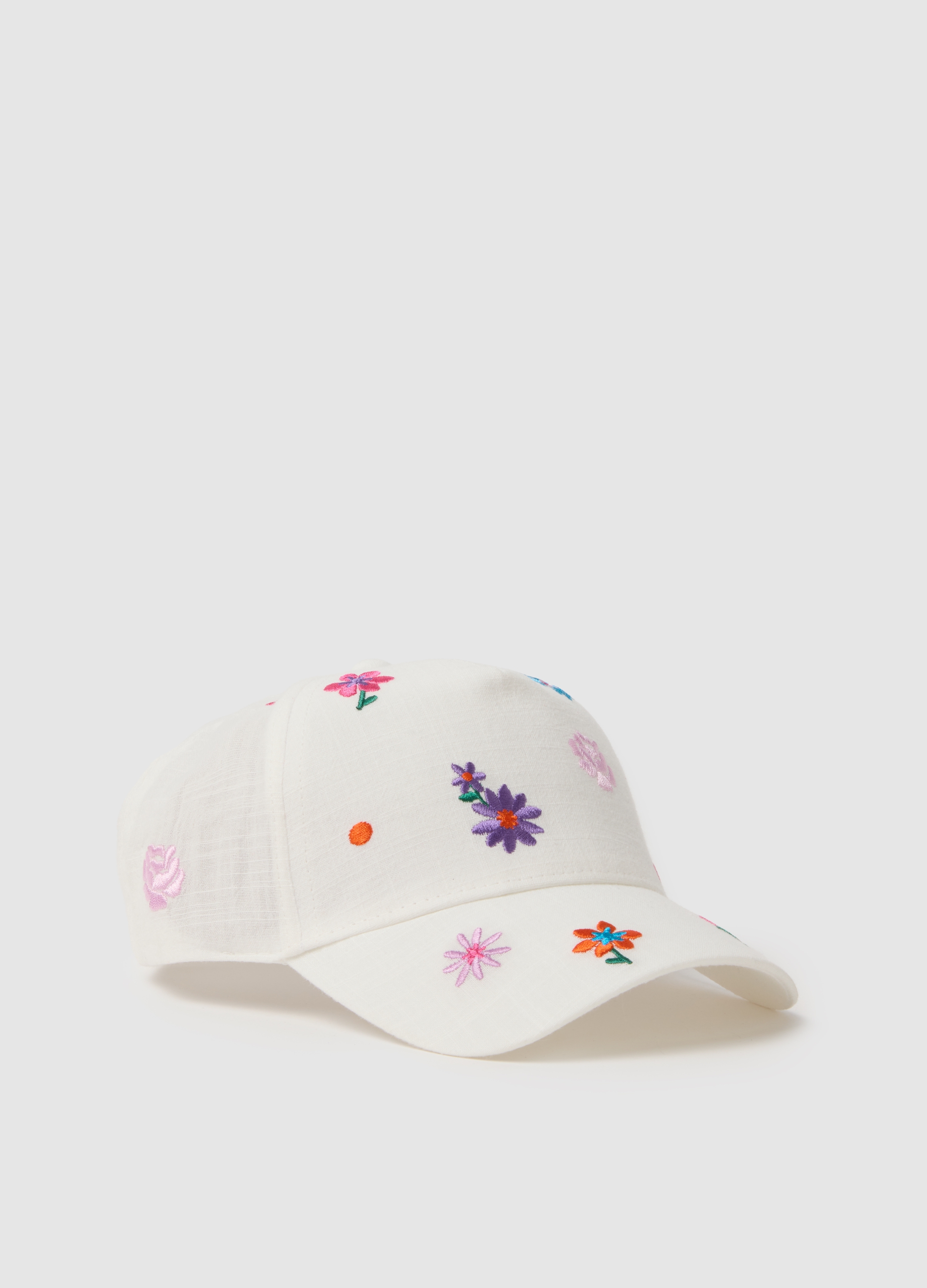 PIOMBO KIDS, Sombrero Blanco De Algodón Puro Para Niña Con Visera Y Bordados, Niña, Blanco óptico, Talla: 56
