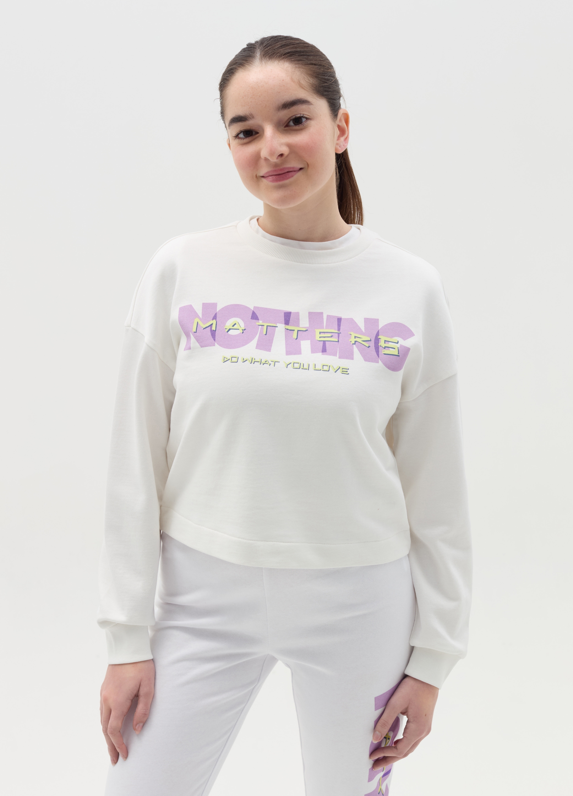 OVS KIDS, Sudadera Corta Con Estampado, Niña, Blanco óptico, Talla: 11-12