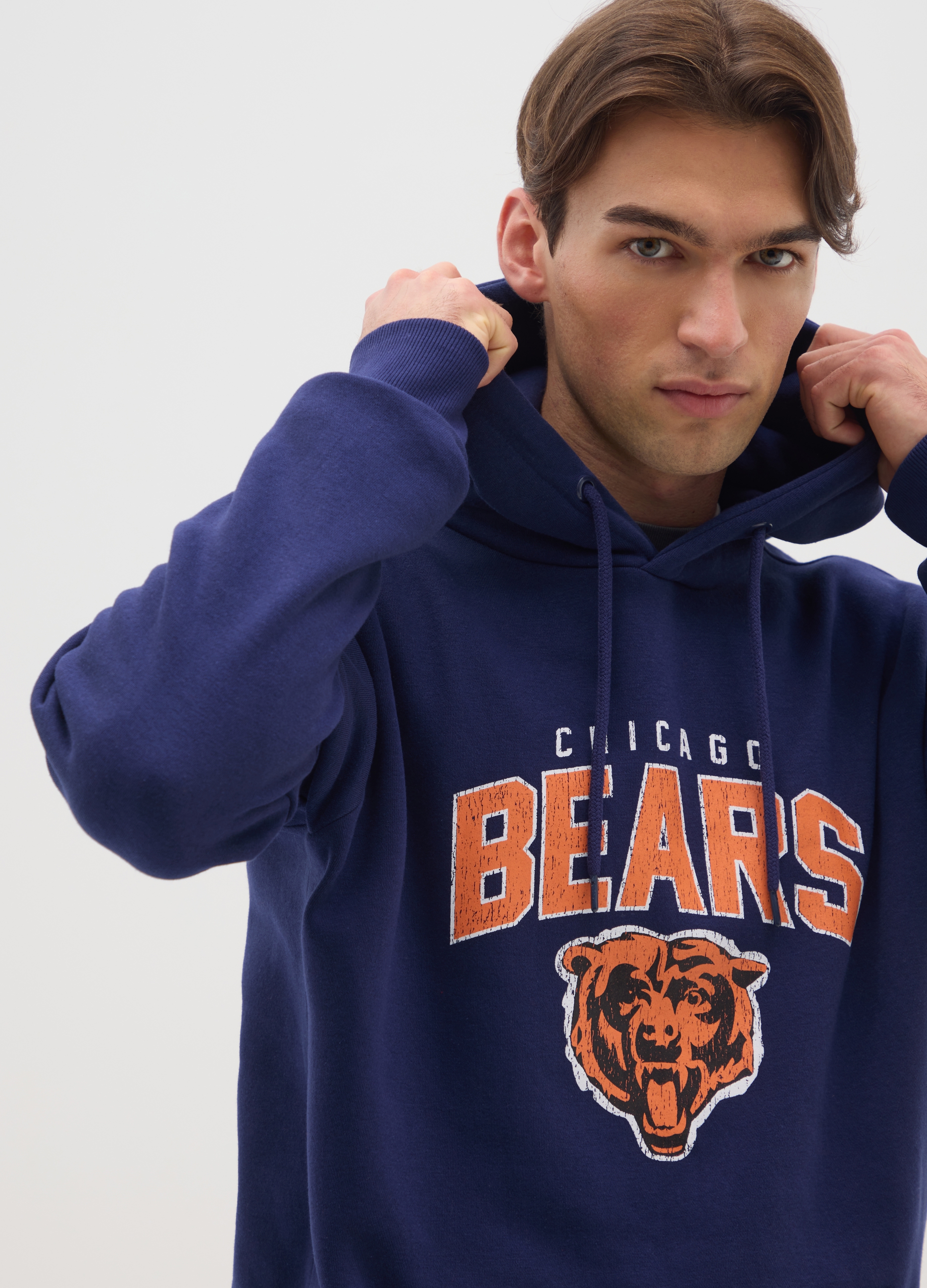 NFL, Felpa In Misto Cotone Blu Con Cappuccio E Logo Chicago Bears, Uomo, Blu, Taglia: M