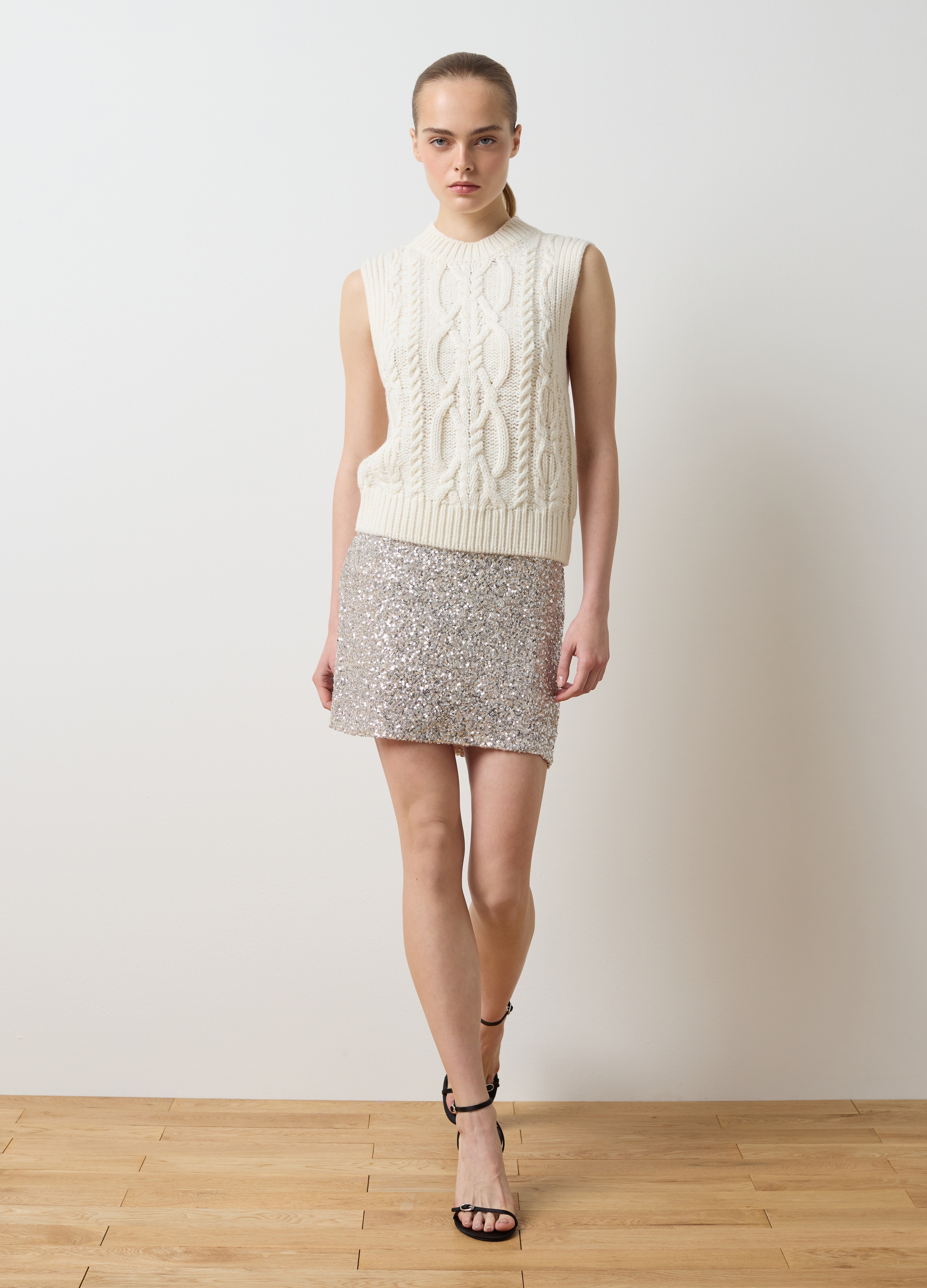 LES COPAINS, Minigonna Beige Con Paillettes, Donna, Beige, Taglia: XS