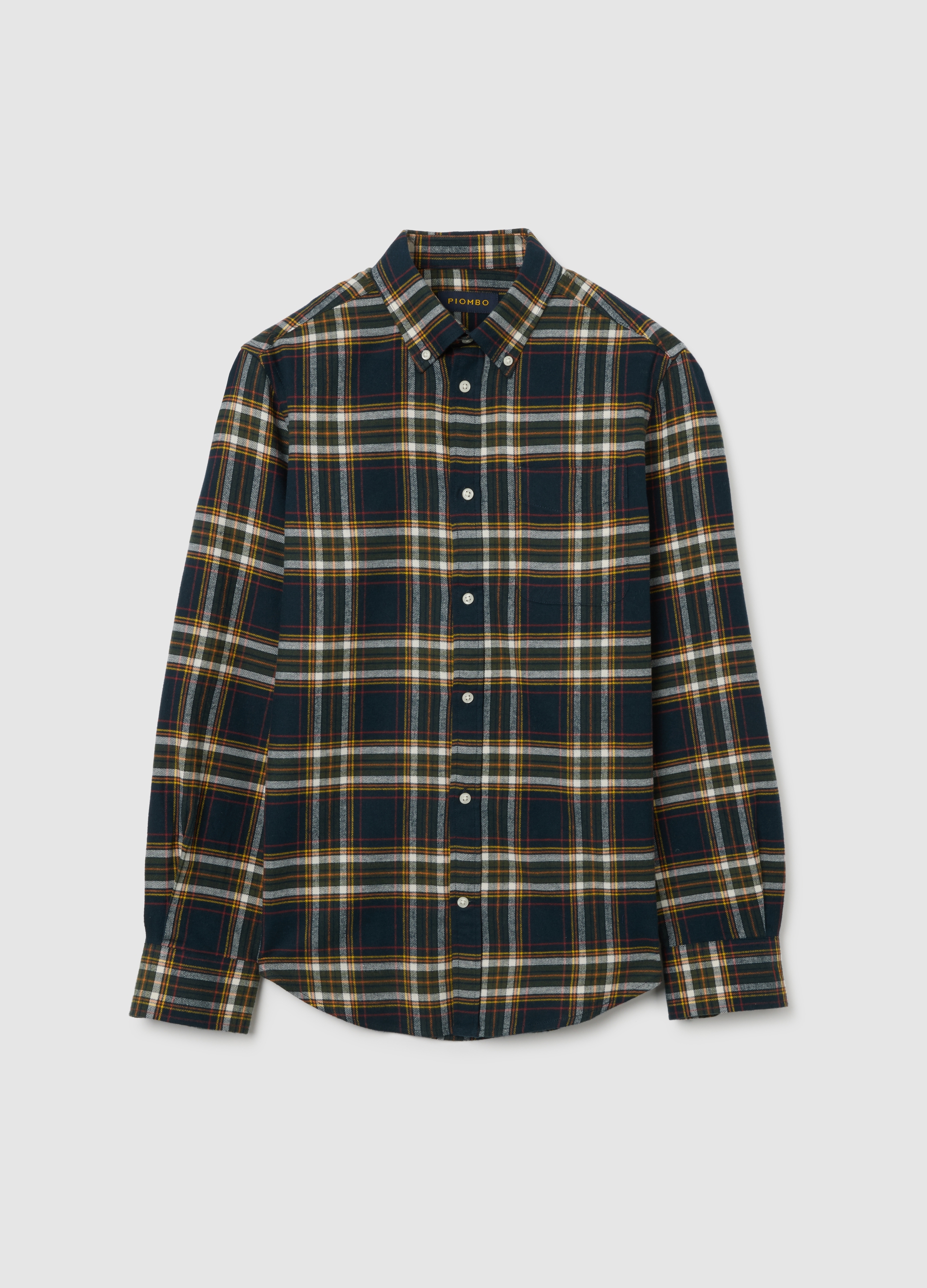 PIOMBO, Camisa Multicolor De Manga Larga En Algodón Puro Con Ajuste Regular Y Diseño A Cuadros, Hombre, White/Blue/Green, Talla: XL