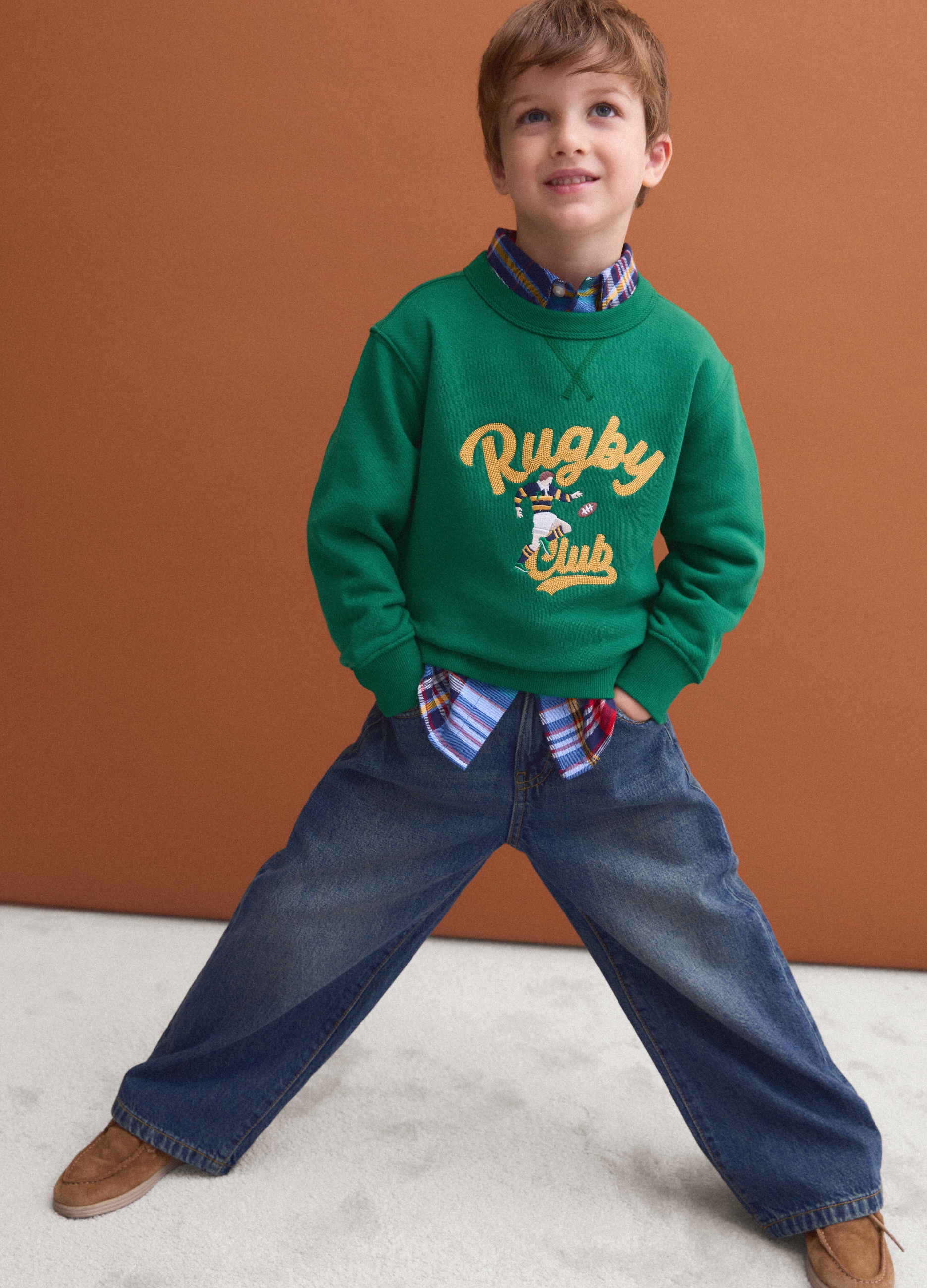 PIOMBO KIDS, Felpa Over Verde In Puro Cotone Organico Con Stampa College, Bambino, Verde, Taglia: 10